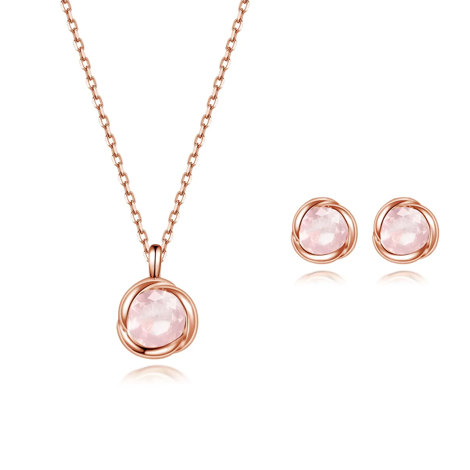 immobird Collana Orecchini Donna Set in Argento Sterling 925 di Rosegold Rosa Fiore Ciondolo con Quarzo Rosa Pietra Portafortuna Per Festival Regalo - immagine 1