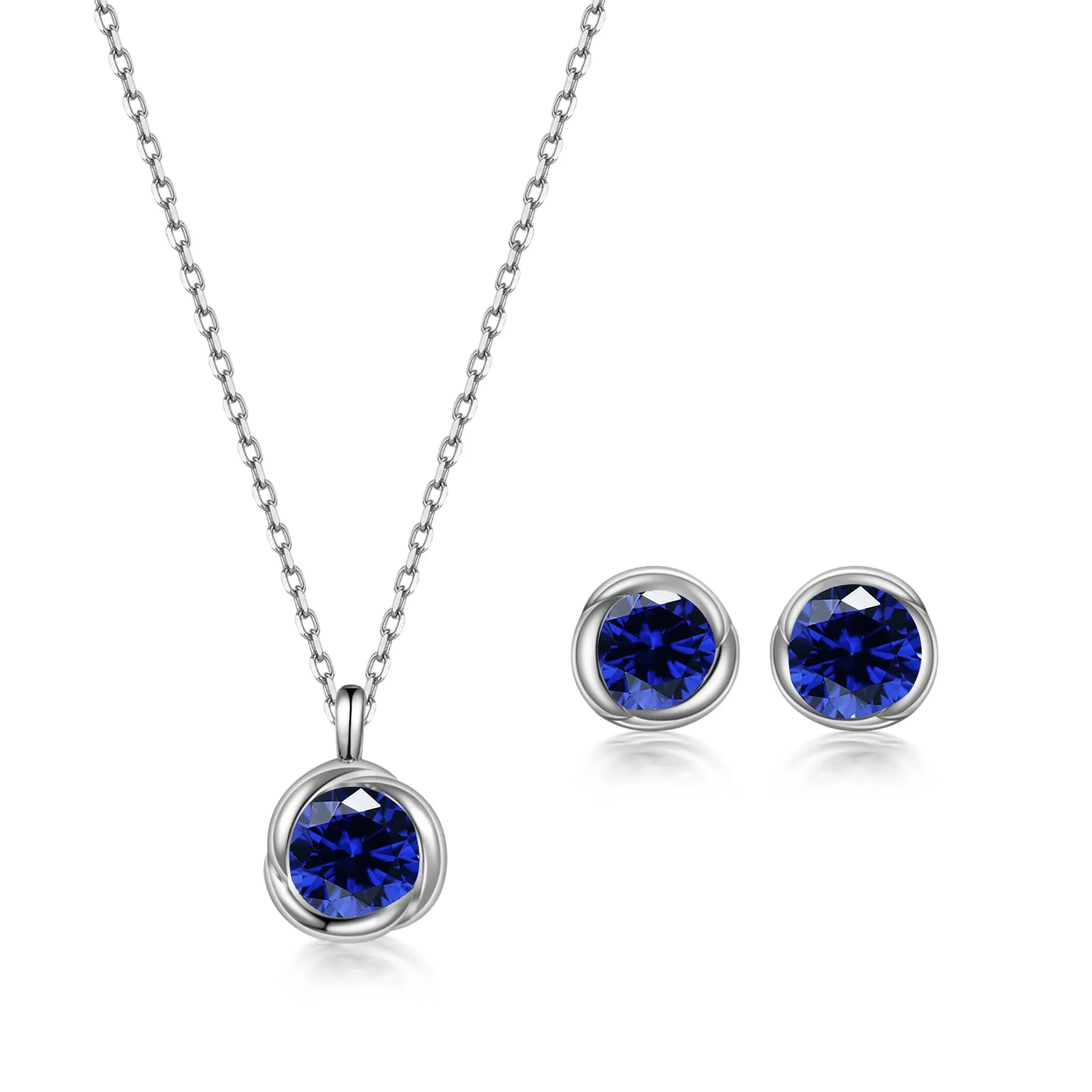 immobird Collana Orecchini Donna Set in Argento Sterling 925 di Rosegold Rosa Fiore Ciondolo con Zaffiro Pietra Portafortuna Per Festival Regalo - immagine 1