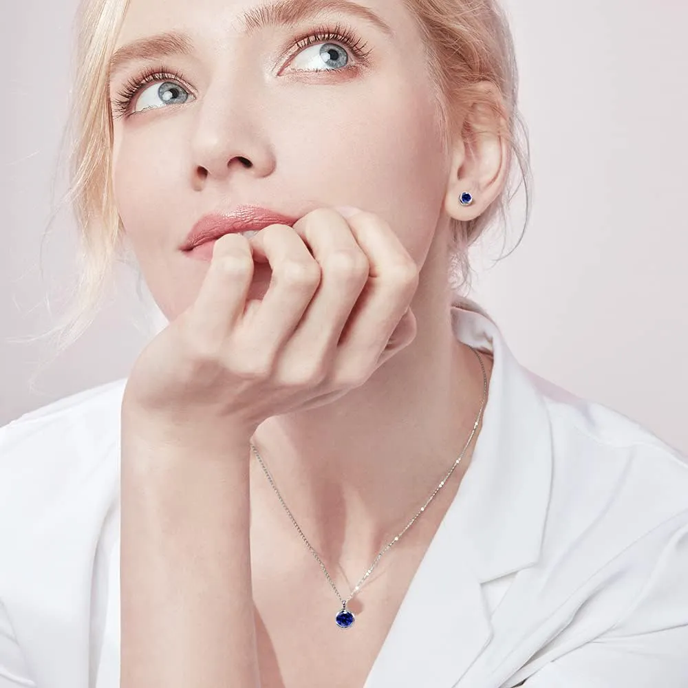 immobird Collana Orecchini Donna Set in Argento Sterling 925 di Rosegold Rosa Fiore Ciondolo con Zaffiro Pietra Portafortuna Per Festival Regalo - immagine 3