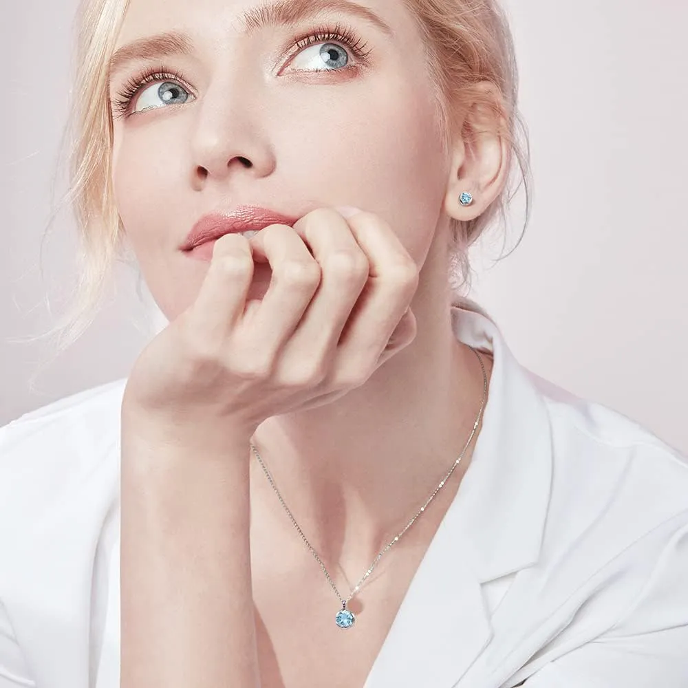 immobird Collana Orecchini Donna Set in Argento Sterling 925 di Rosegold Rosa Fiore Ciondolo con Topazio Pietra Portafortuna Per Festival Regalo - immagine 3