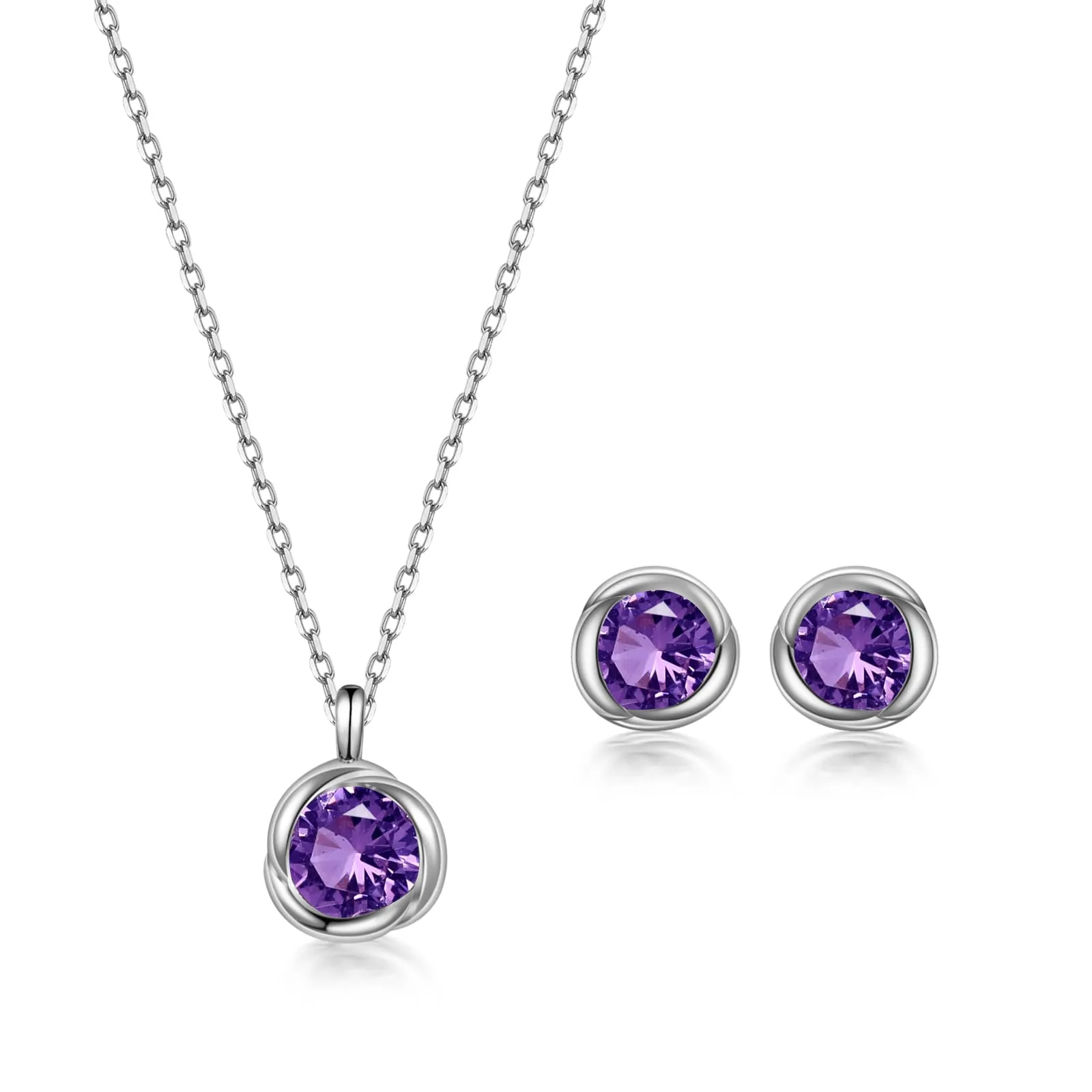 immobird Collana Orecchini Donna Set in Argento Sterling 925 di Rosegold Rosa Fiore Ciondolo con Ametista Pietra Portafortuna Per Festival Regalo - immagine 1