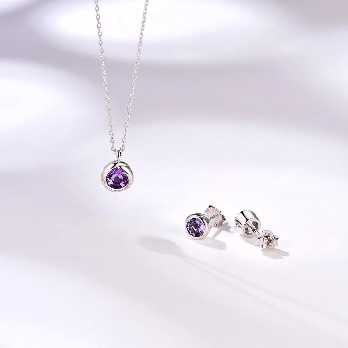 immobird Collana Orecchini Donna Set in Argento Sterling 925 di Rosegold Rosa Fiore Ciondolo con Ametista Pietra Portafortuna Per Festival Regalo - immagine 5