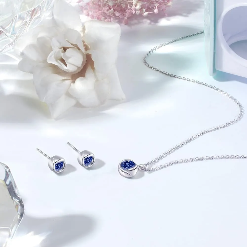 immobird Collana Orecchini Donna Set in Argento Sterling 925 di Rosegold Rosa Fiore Ciondolo con Tanzanite Pietra Portafortuna Per Festival Regalo - immagine 4