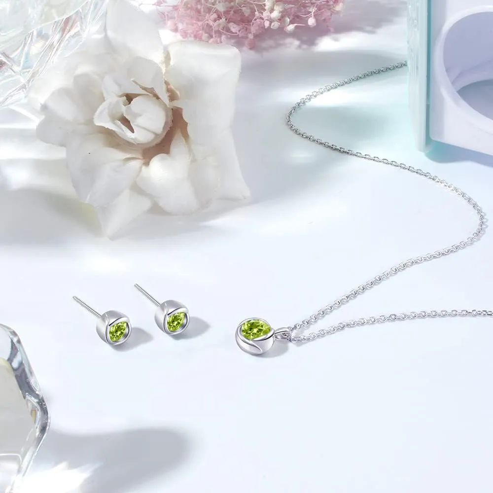 immobird Collana Orecchini Donna Set in Argento Sterling 925 di Rosegold Rosa Fiore Ciondolo con Peridoto Pietra Portafortuna Per Festival Regalo - immagine 5
