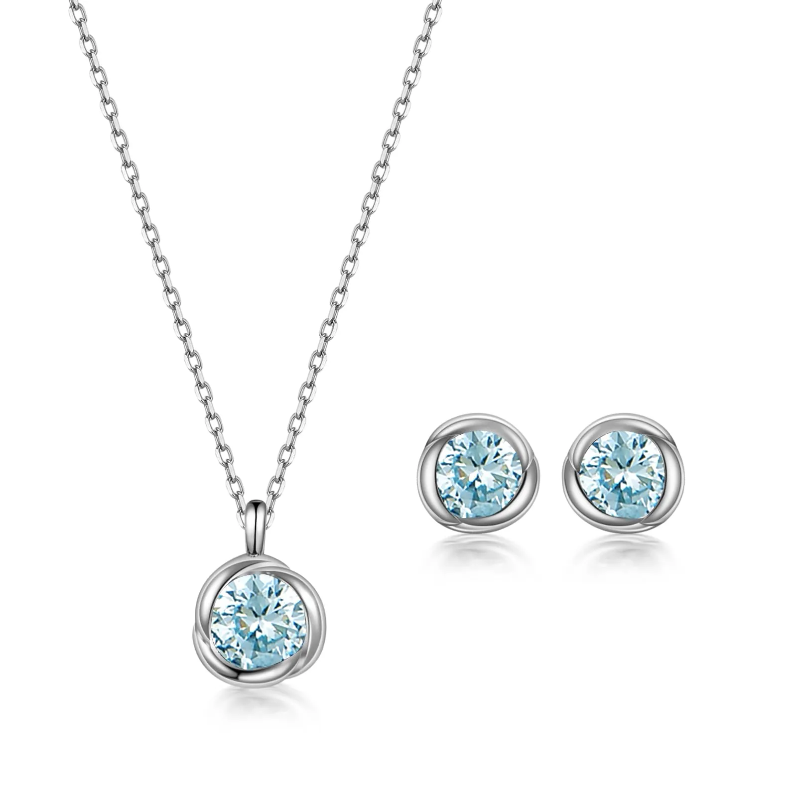 immobird Collana Orecchini Donna Set in Argento Sterling 925 di Rosegold Rosa Fiore Ciondolo con Acquamarina Pietra Portafortuna Per Festival Regalo - immagine 1