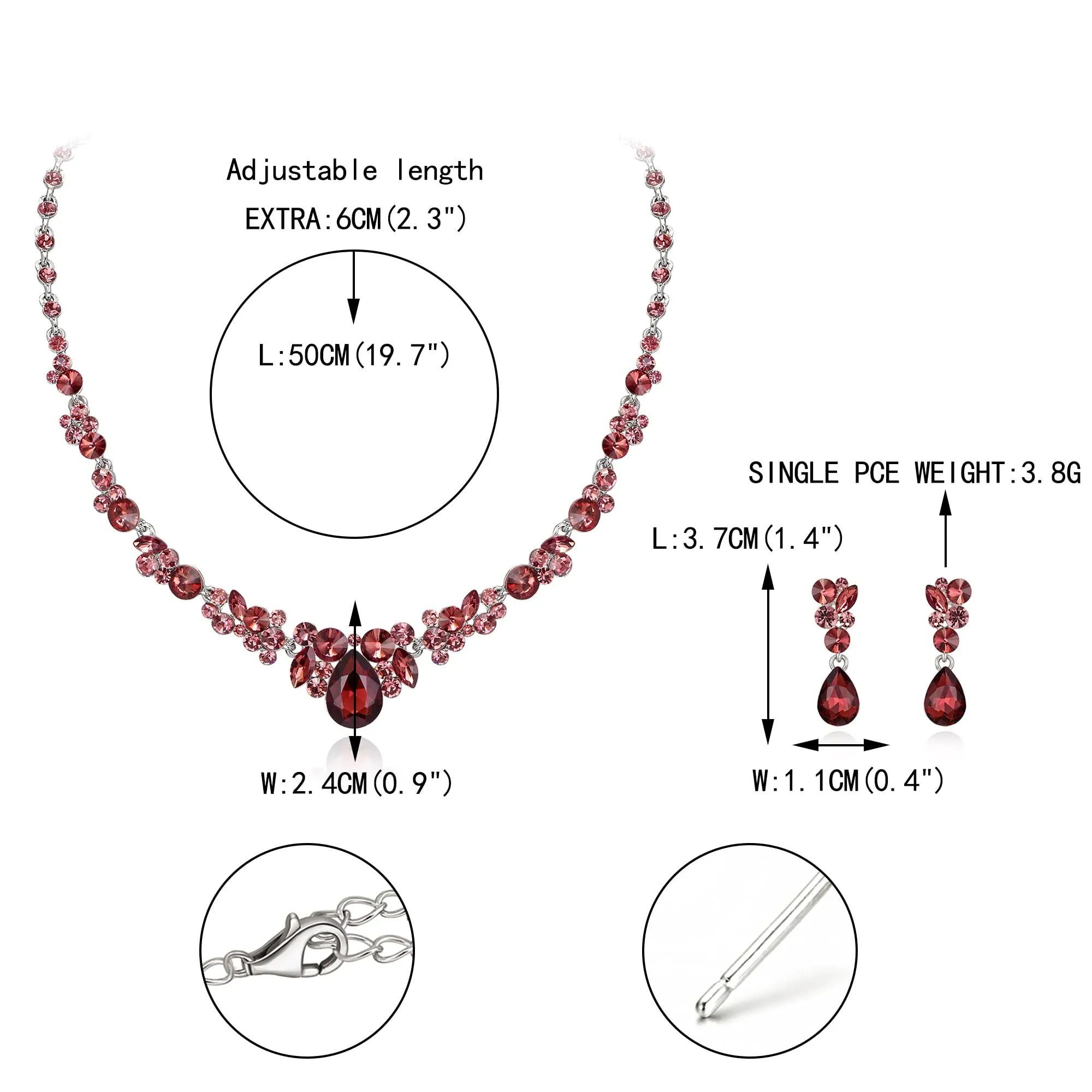 EVER FAITH Set di orecchini da donna con cristalli austriaci, 57 cm - 63 cm (Halskette) und 3.7 cm (Ohrringe), cristallo - immagine 4