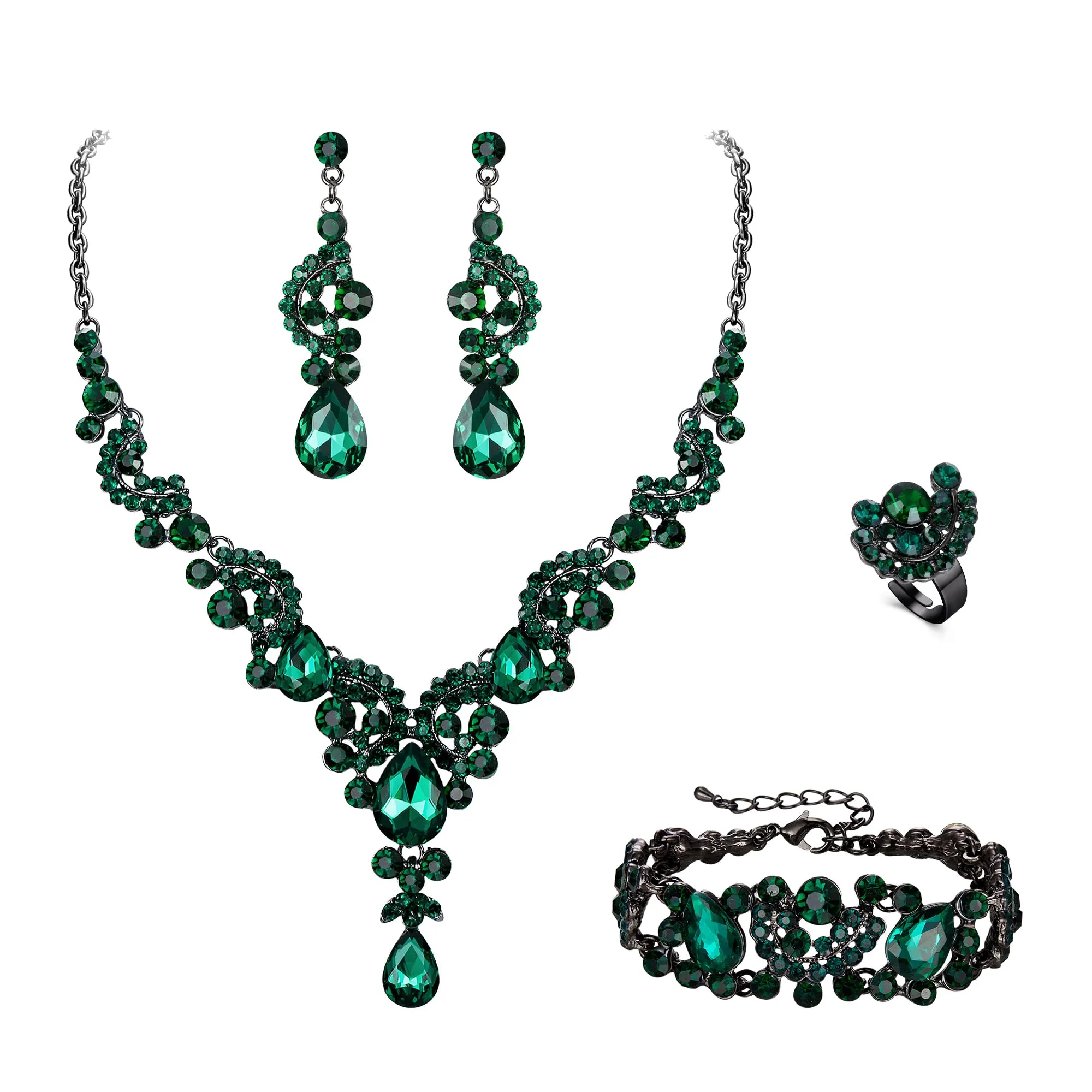 EVER FAITH Set di orecchini a goccia di strass di cristallo nozze fiore albero, - immagine 1
