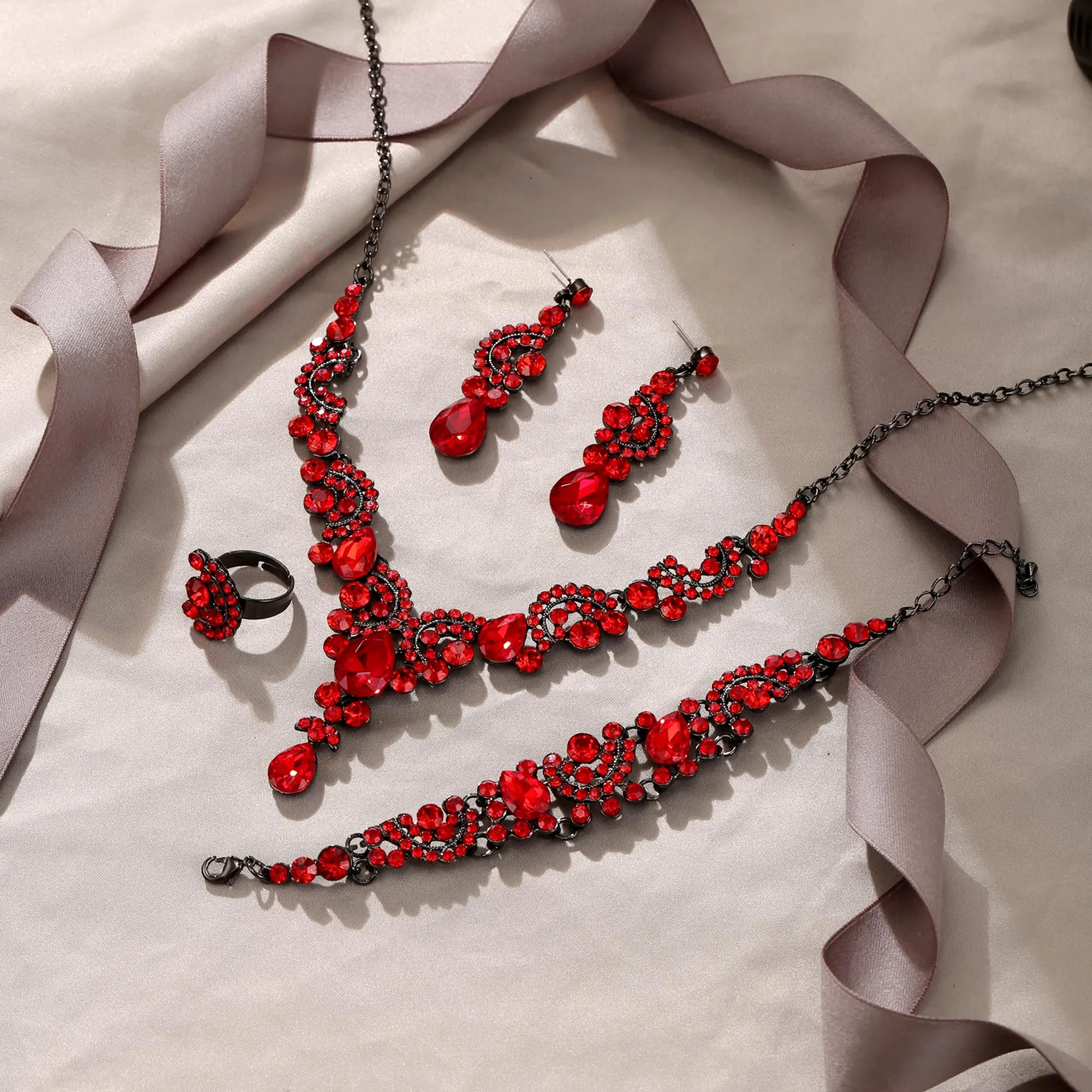 EVER FAITH Set di orecchini a goccia di strass di cristallo nozze fiore albero, - immagine 4