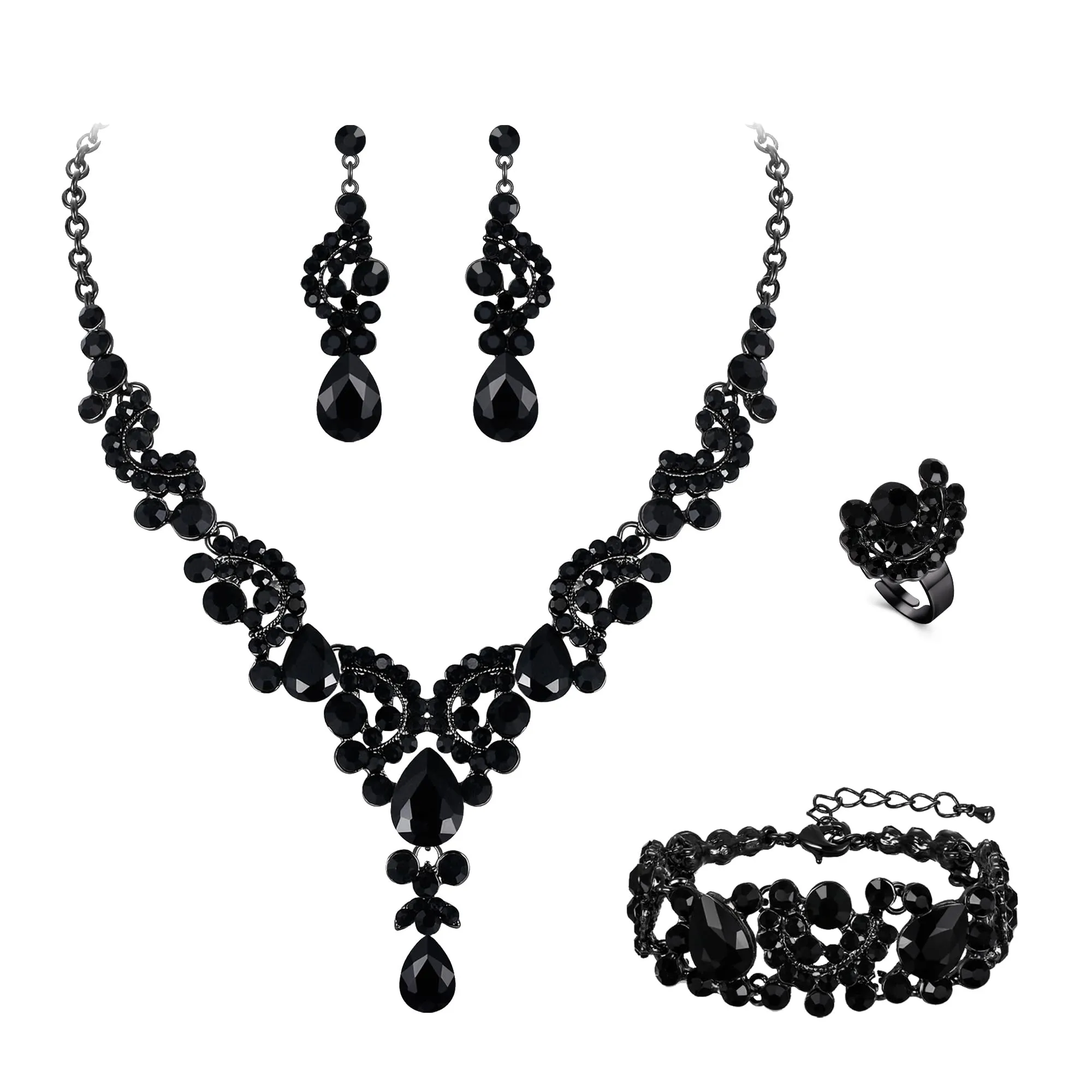 EVER FAITH Set di orecchini a goccia di strass di cristallo nozze fiore albero, - immagine 1