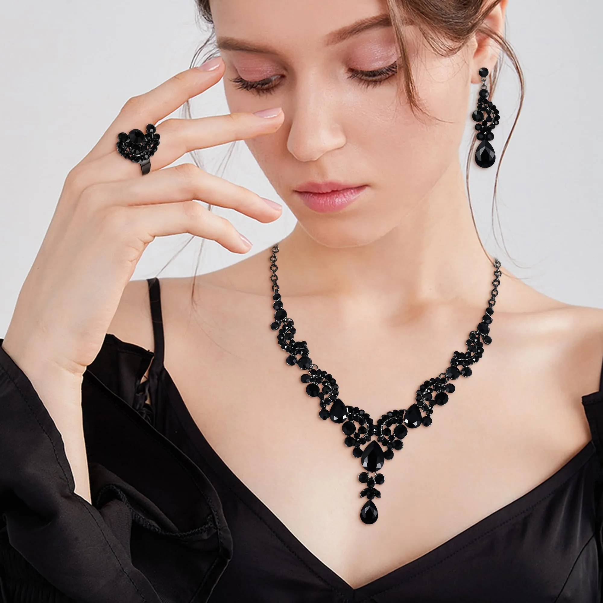 EVER FAITH Set di orecchini a goccia di strass di cristallo nozze fiore albero, - immagine 2