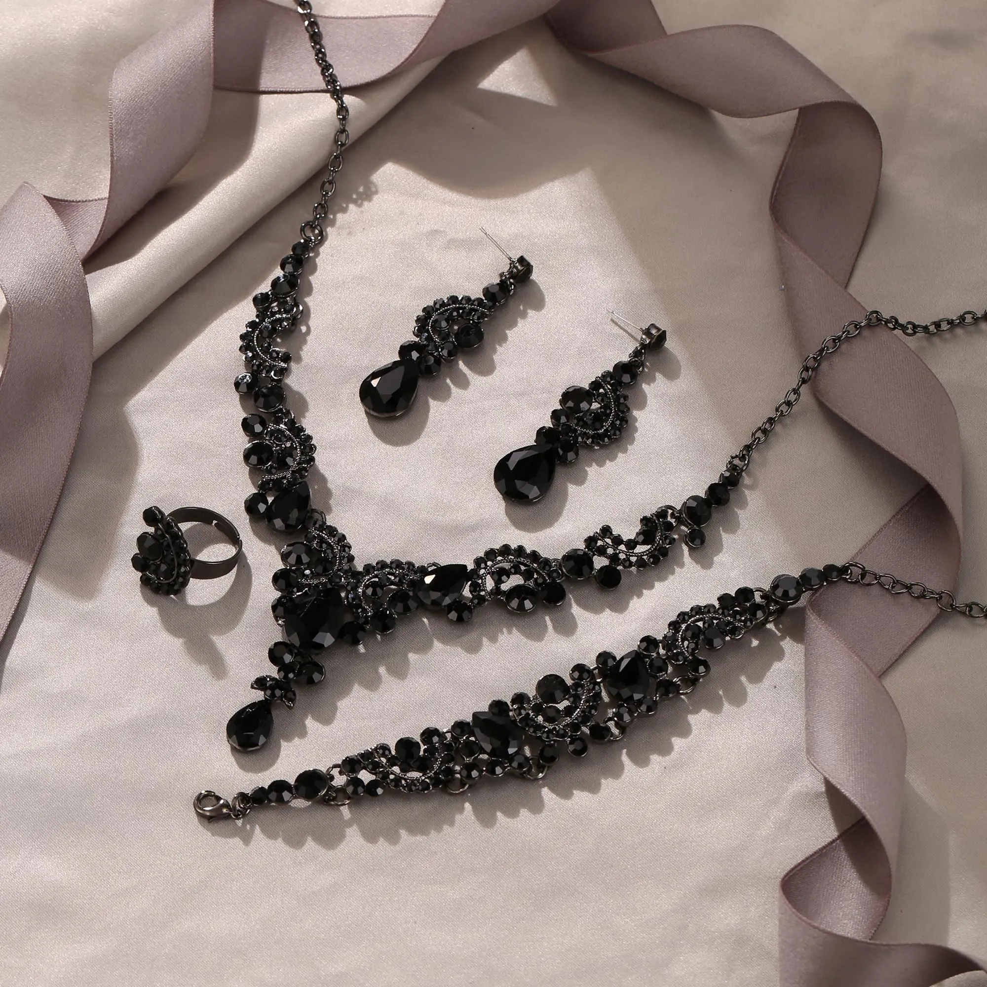 EVER FAITH Set di orecchini a goccia di strass di cristallo nozze fiore albero, - immagine 4