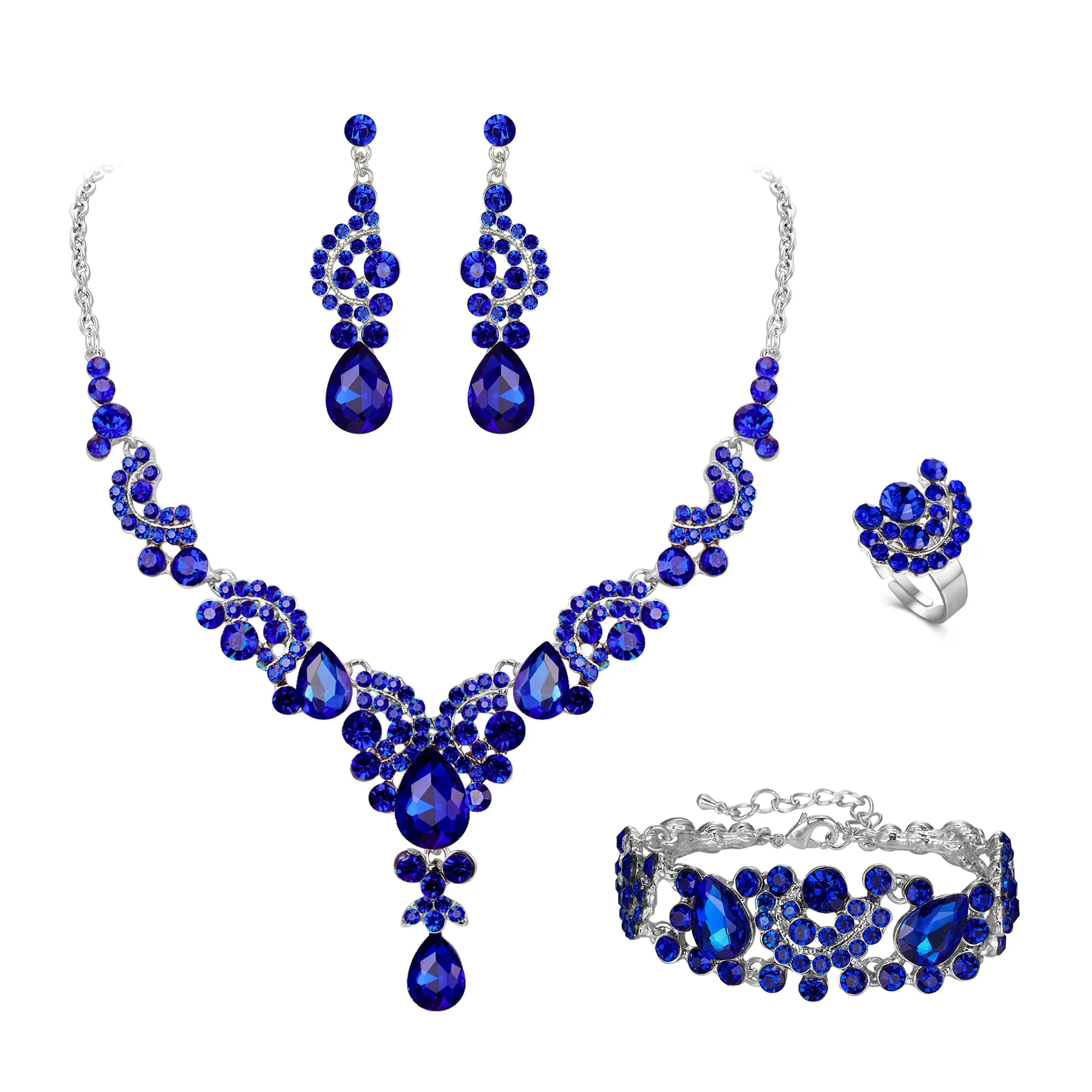 EVER FAITH Set di orecchini a goccia di strass di cristallo nozze fiore albero, - immagine 1