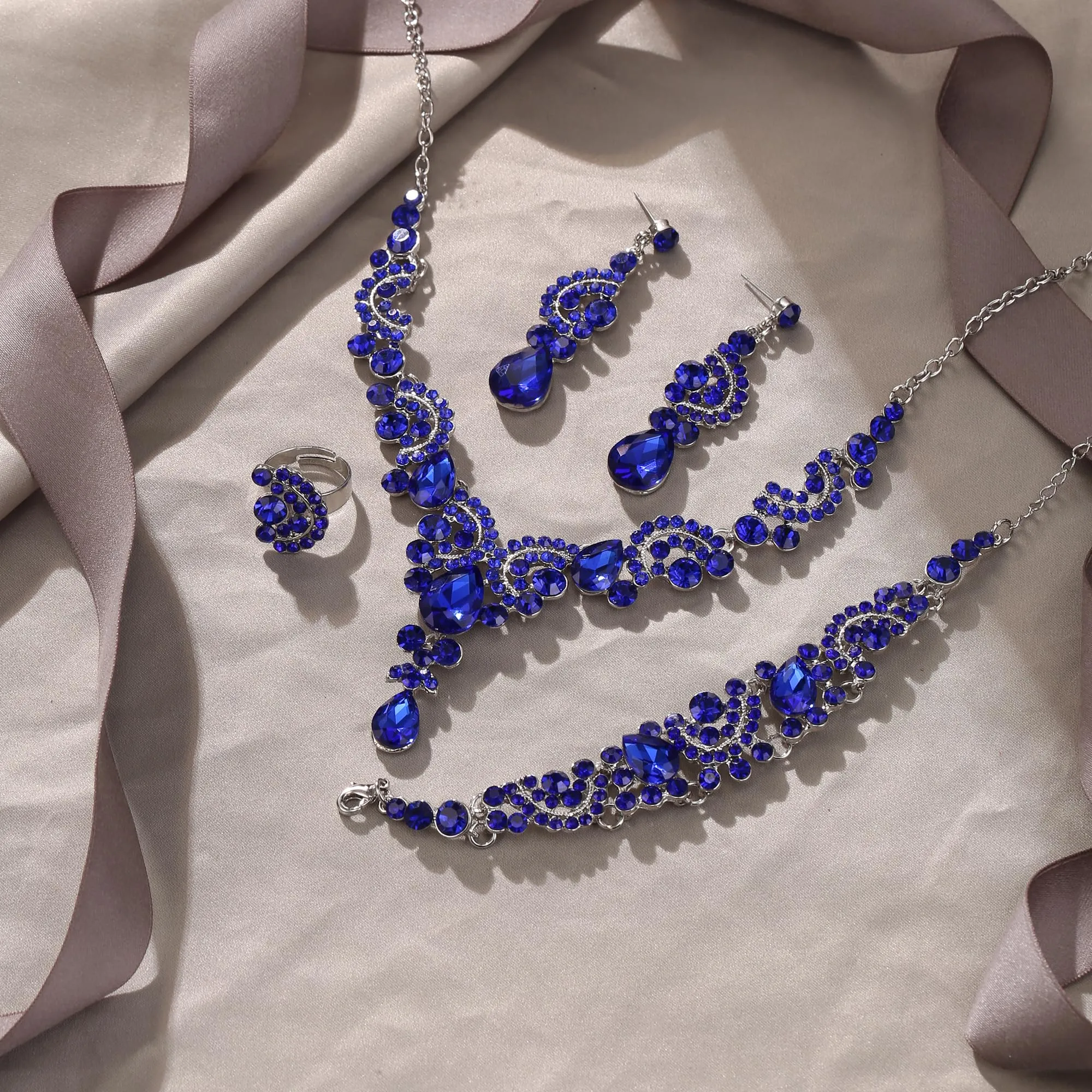 EVER FAITH Set di orecchini a goccia di strass di cristallo nozze fiore albero, - immagine 4