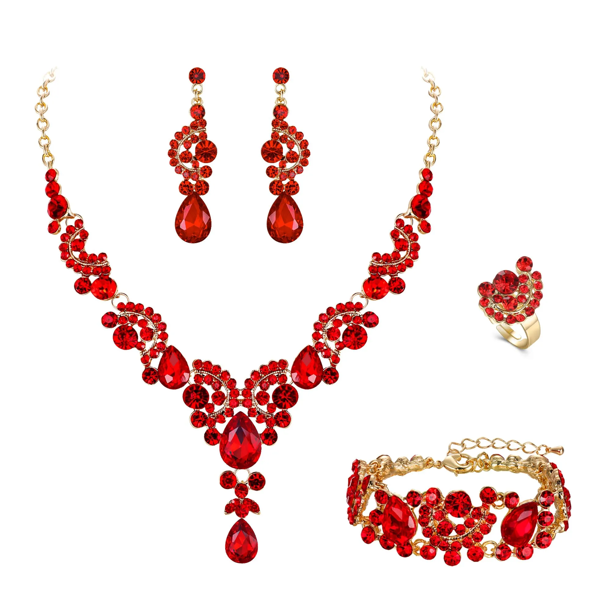 EVER FAITH Set di orecchini a goccia di strass di cristallo nozze fiore albero, - immagine 1
