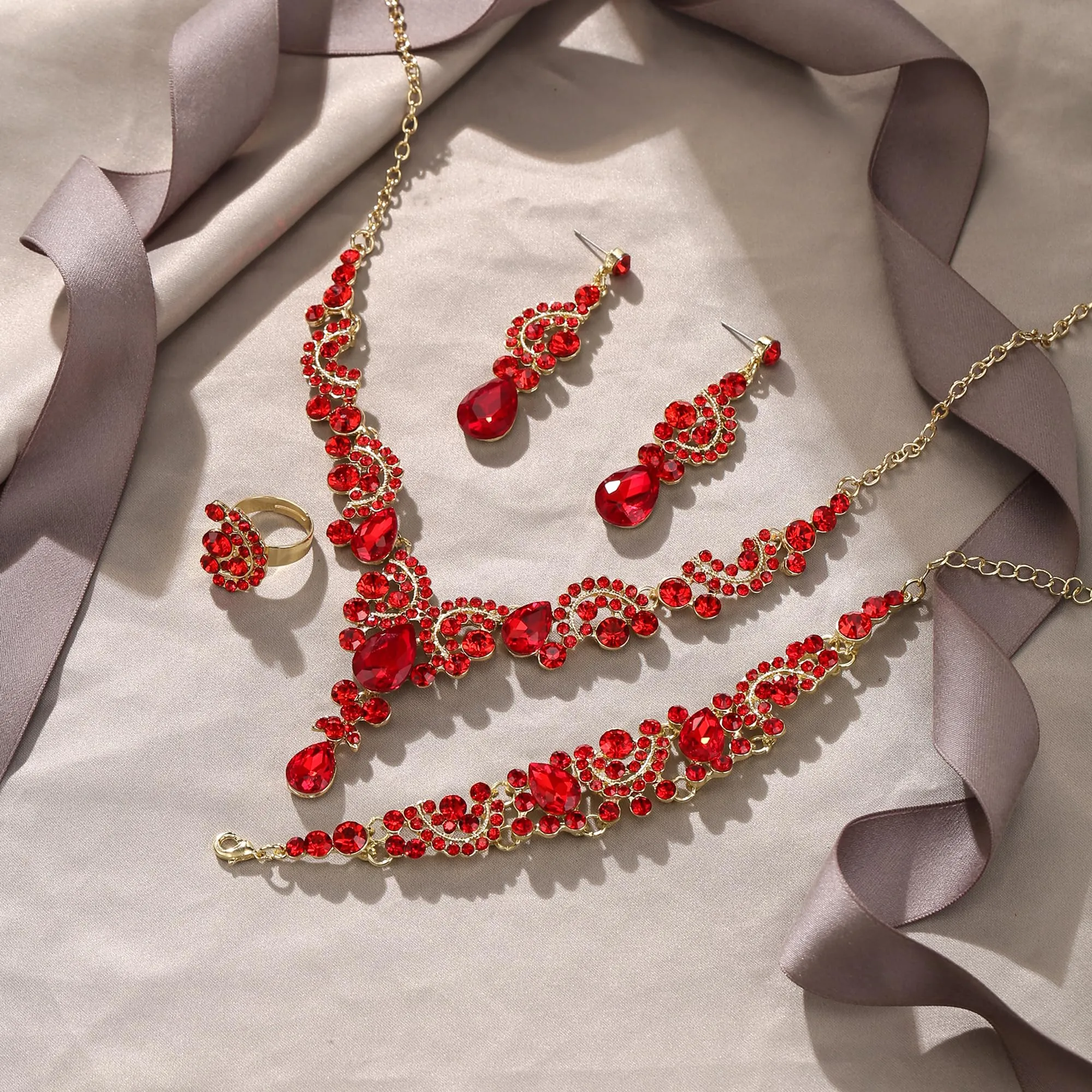 EVER FAITH Set di orecchini a goccia di strass di cristallo nozze fiore albero, - immagine 4