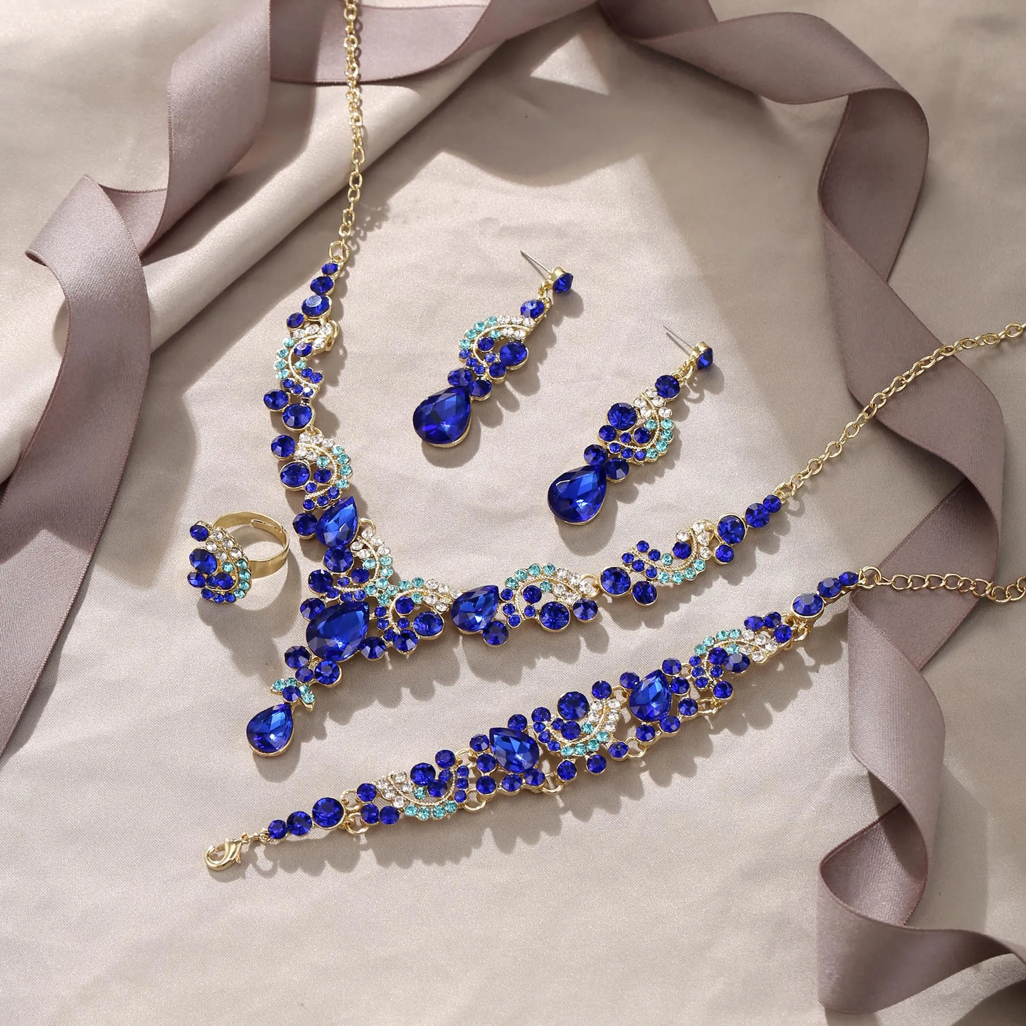 EVER FAITH Set di orecchini a goccia di strass di cristallo nozze fiore albero, - immagine 4