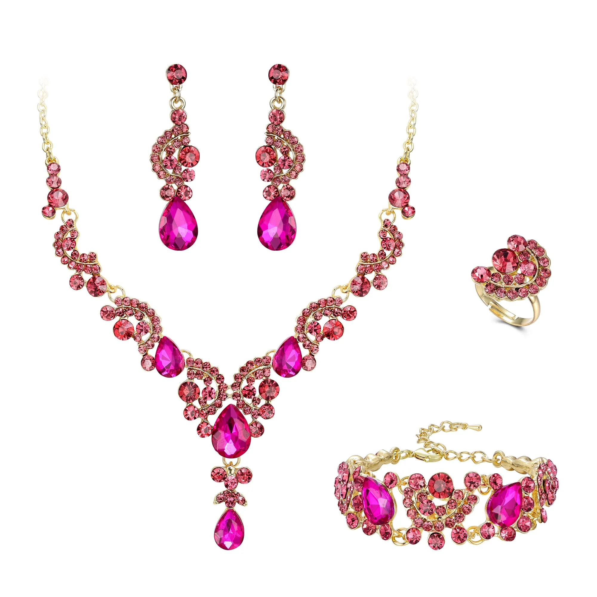 EVER FAITH Set di orecchini a goccia di strass di cristallo nozze fiore albero, - immagine 1