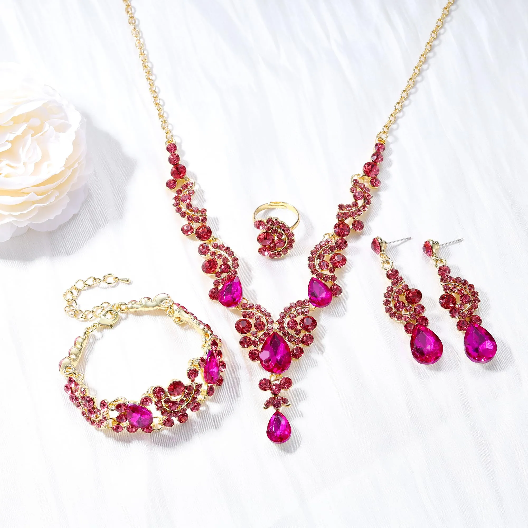 EVER FAITH Set di orecchini a goccia di strass di cristallo nozze fiore albero, - immagine 4