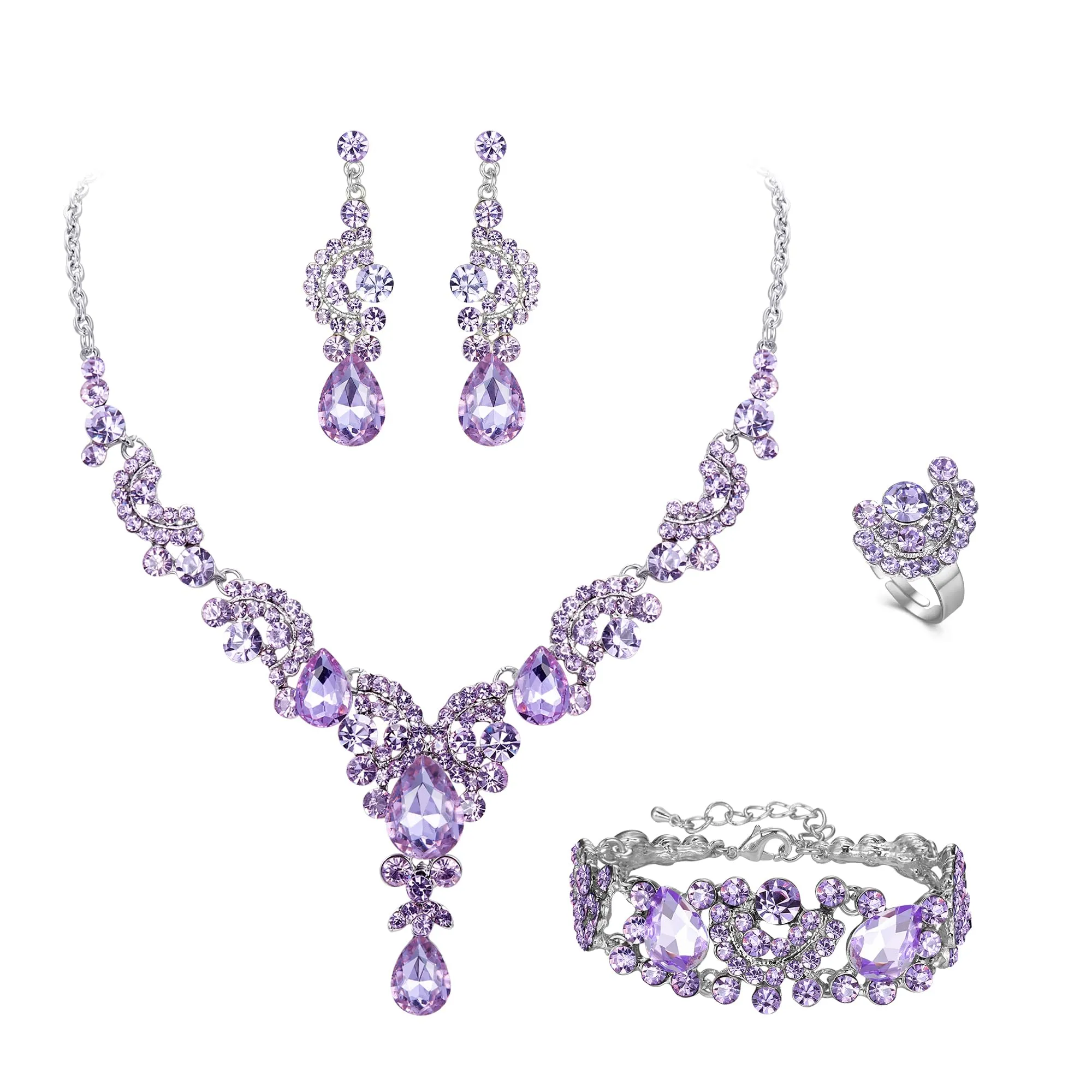EVER FAITH Set di orecchini a goccia di strass di cristallo nozze fiore albero, - immagine 1