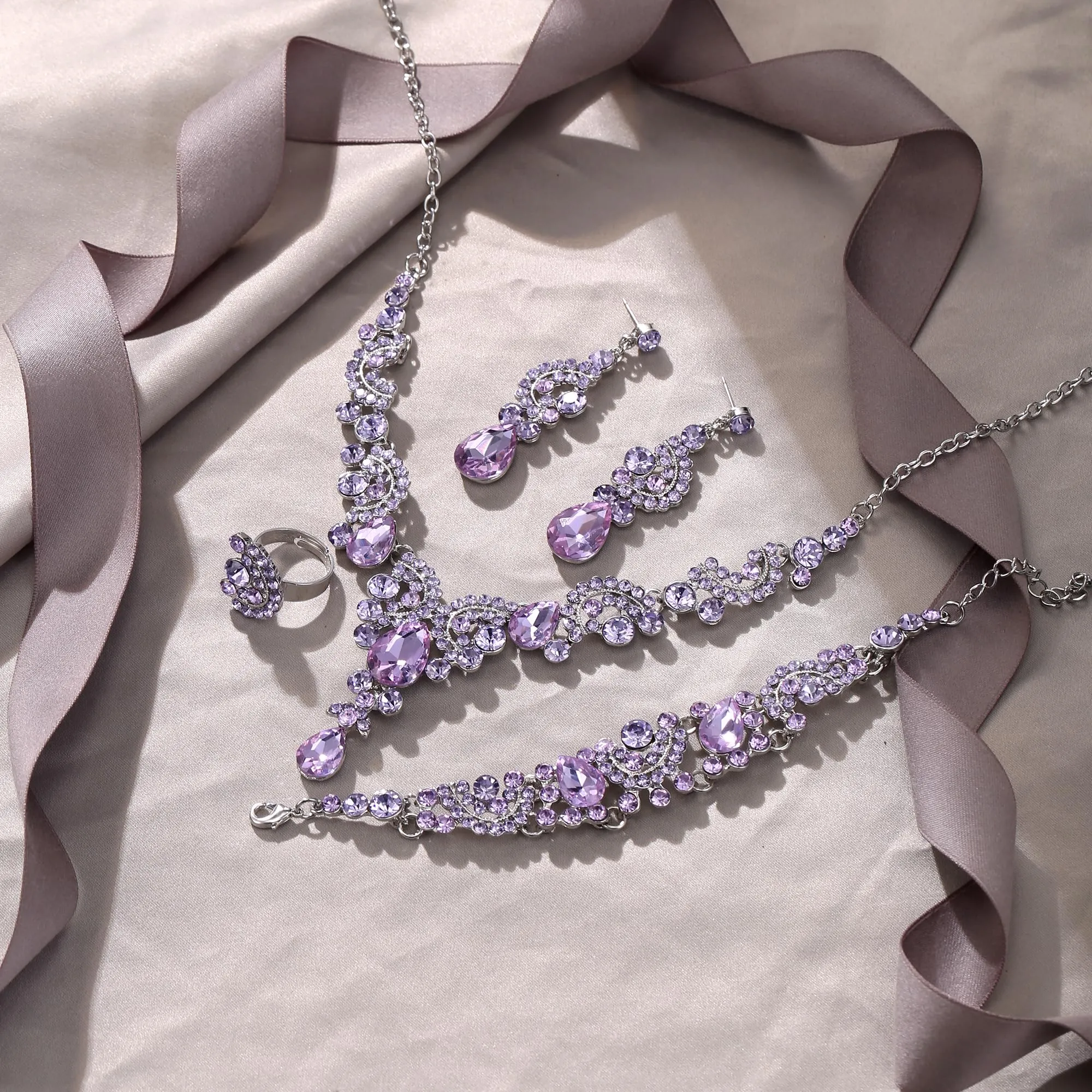 EVER FAITH Set di orecchini a goccia di strass di cristallo nozze fiore albero, - immagine 4