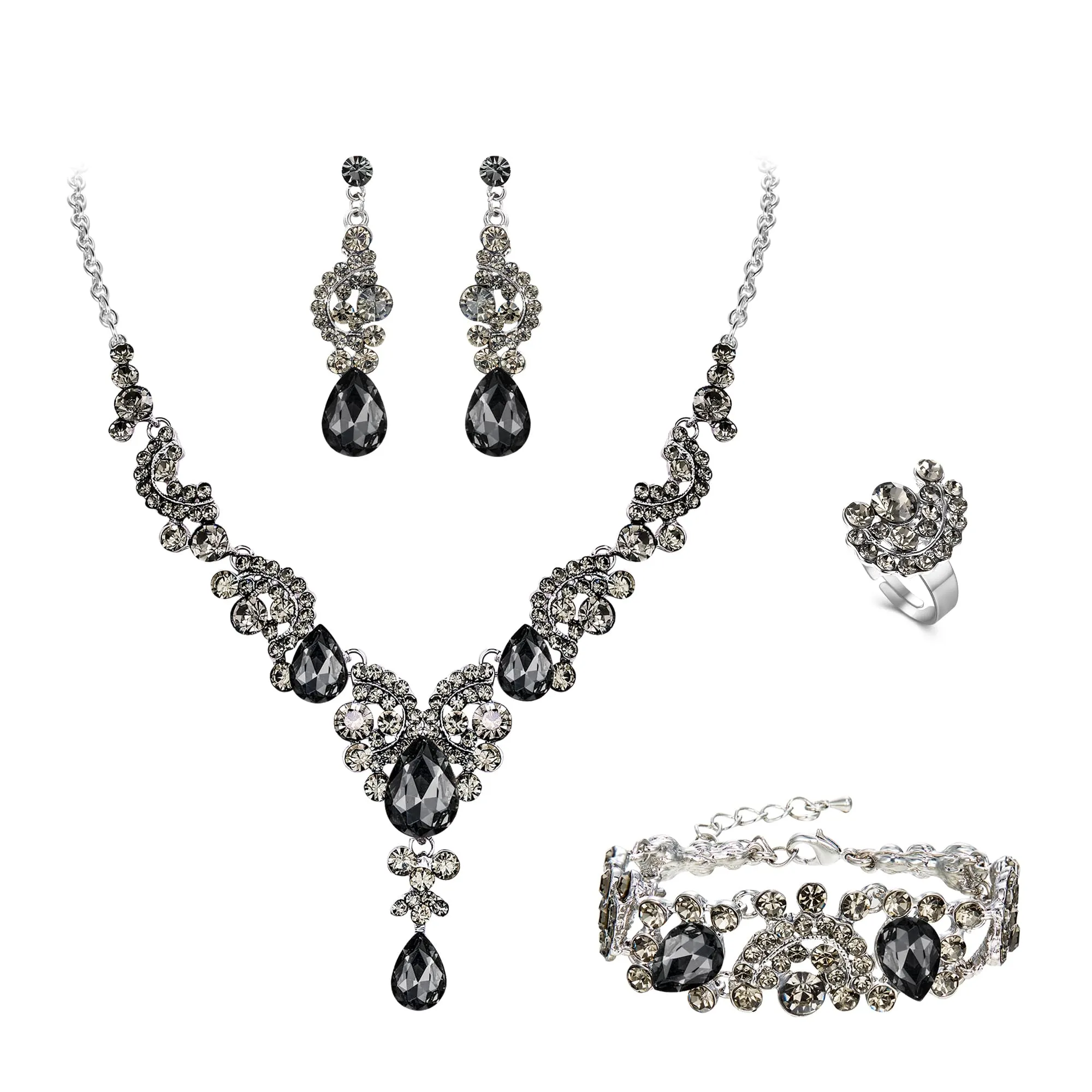 EVER FAITH Set di orecchini a goccia di strass di cristallo nozze fiore albero, - immagine 1