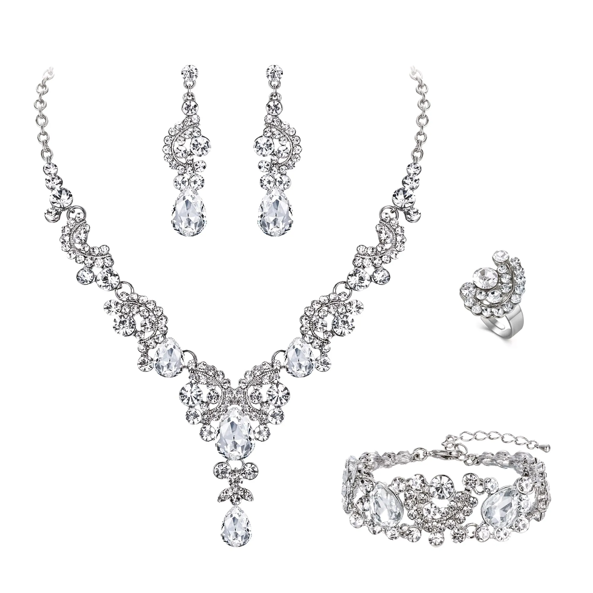 EVER FAITH Set di orecchini a goccia di strass di cristallo nozze fiore albero, - immagine 1