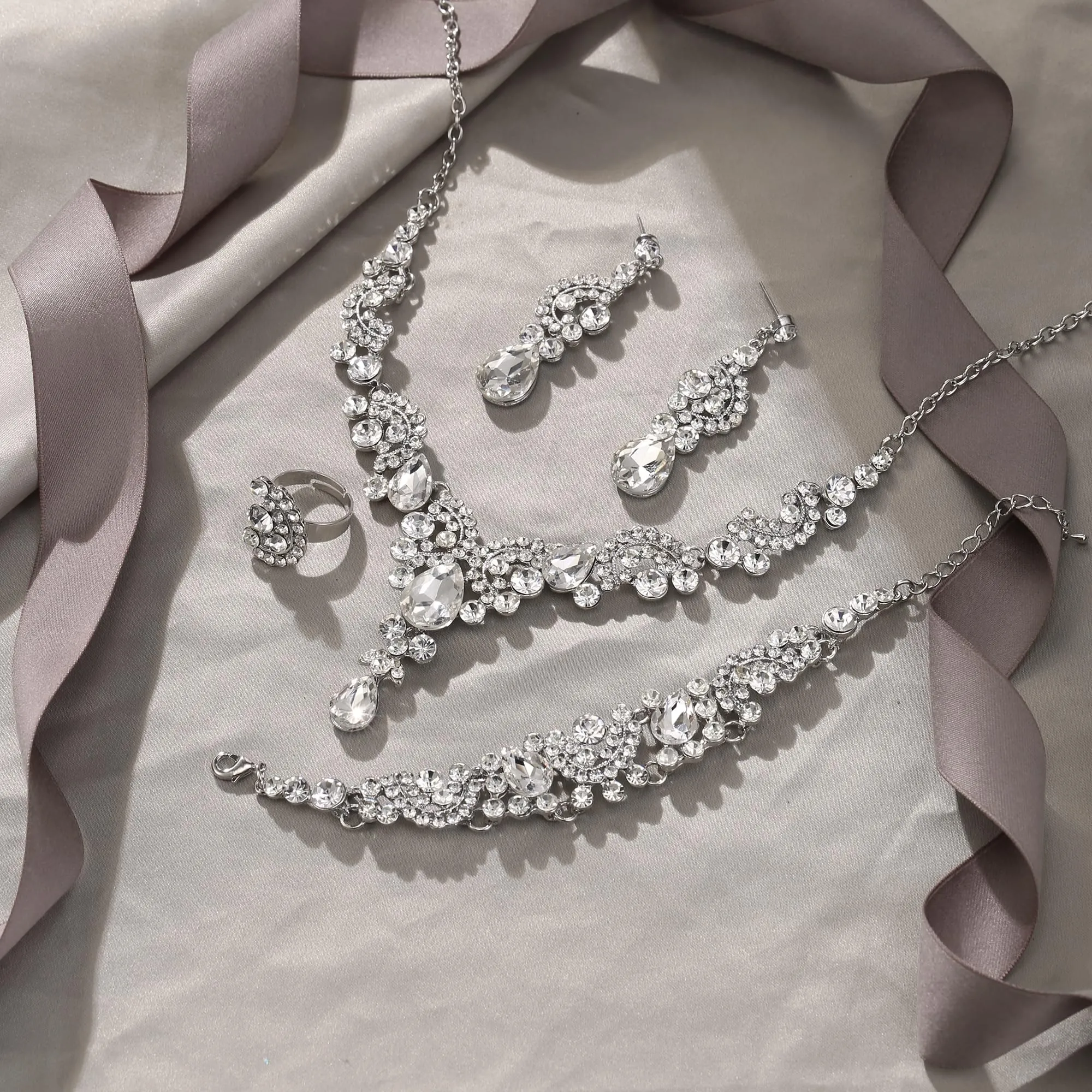 EVER FAITH Set di orecchini a goccia di strass di cristallo nozze fiore albero, - immagine 4