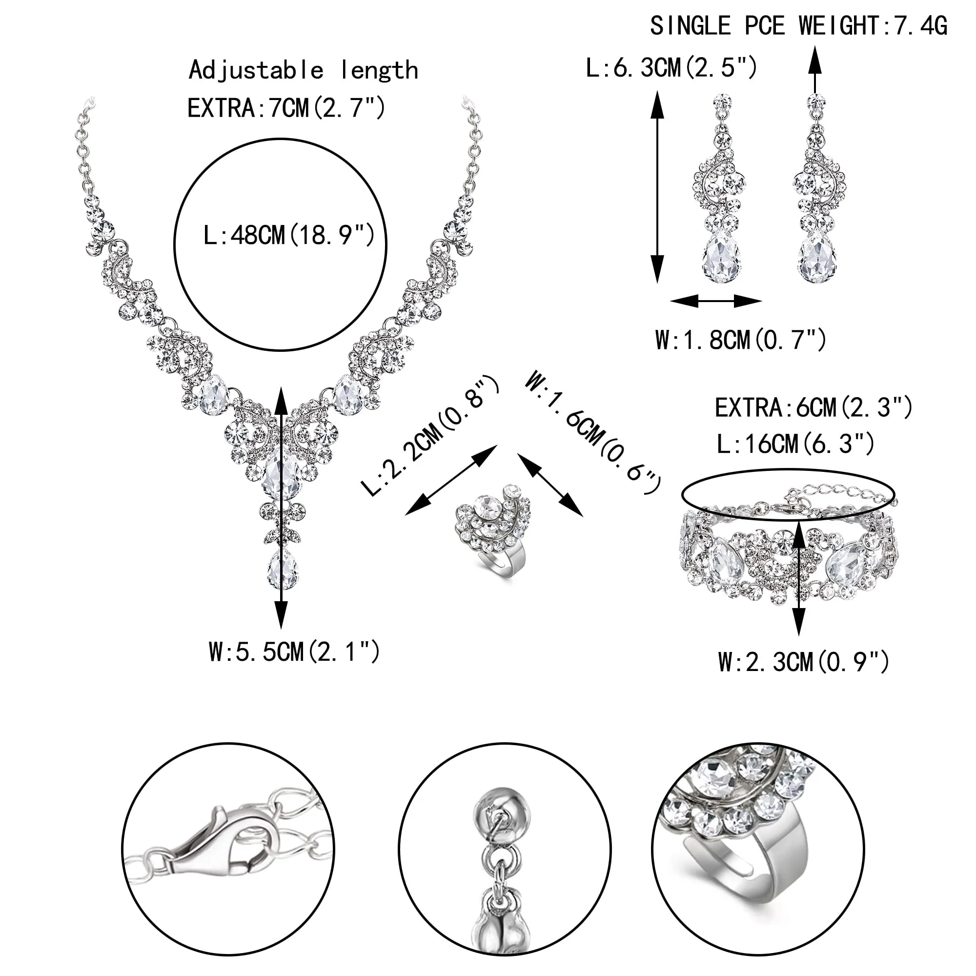 EVER FAITH Set di orecchini a goccia di strass di cristallo nozze fiore albero, - immagine 5