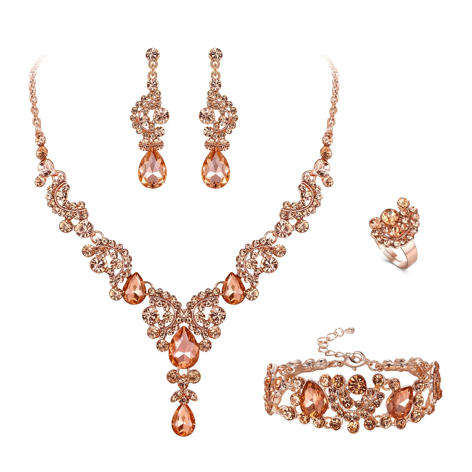EVER FAITH Set di orecchini a goccia di strass di cristallo nozze fiore albero, - immagine 1
