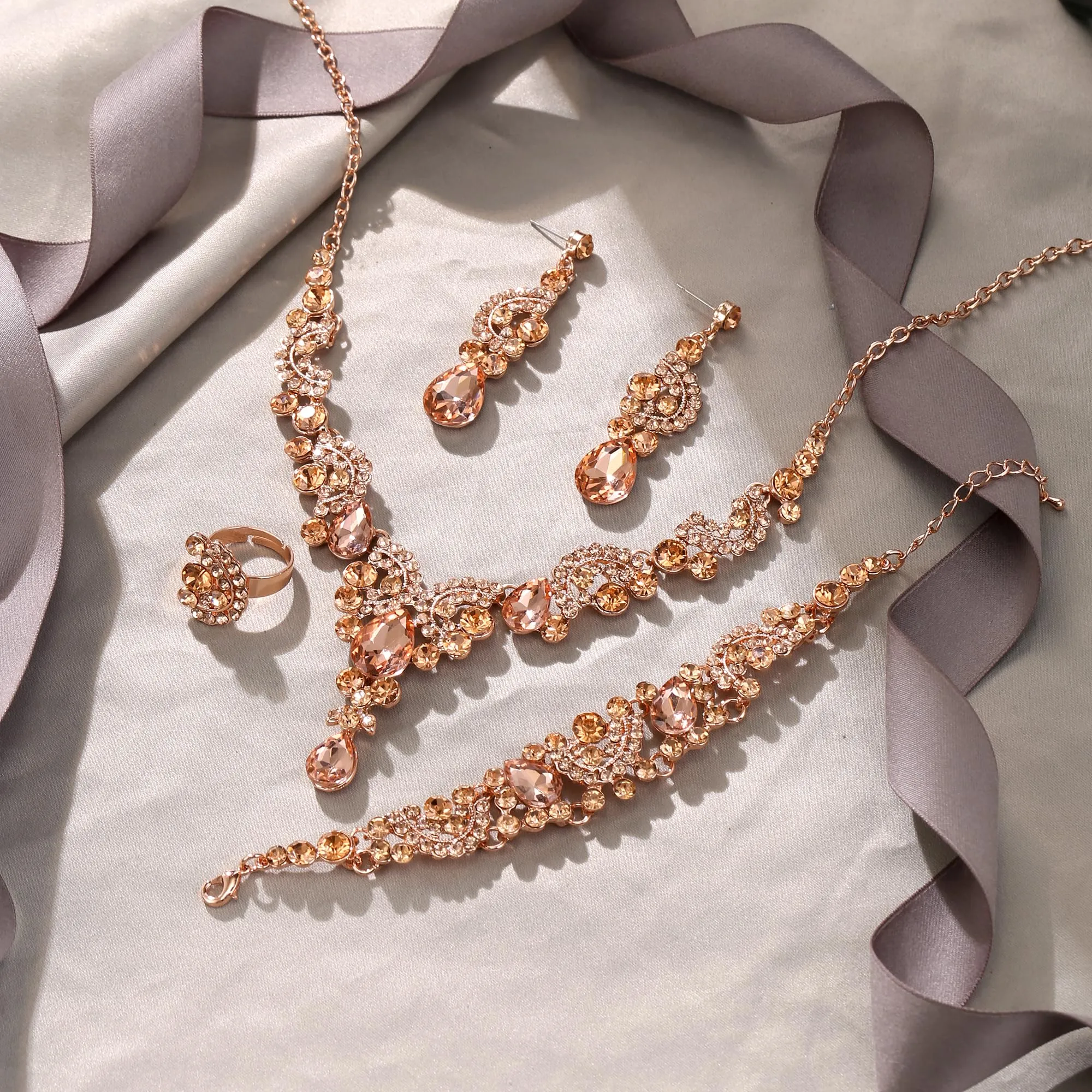 EVER FAITH Set di orecchini a goccia di strass di cristallo nozze fiore albero, - immagine 4