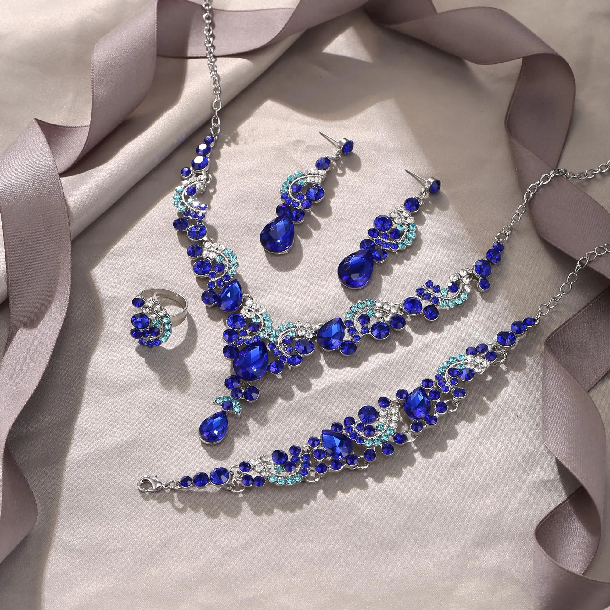 EVER FAITH Set di orecchini a goccia di strass di cristallo nozze fiore albero, - immagine 4