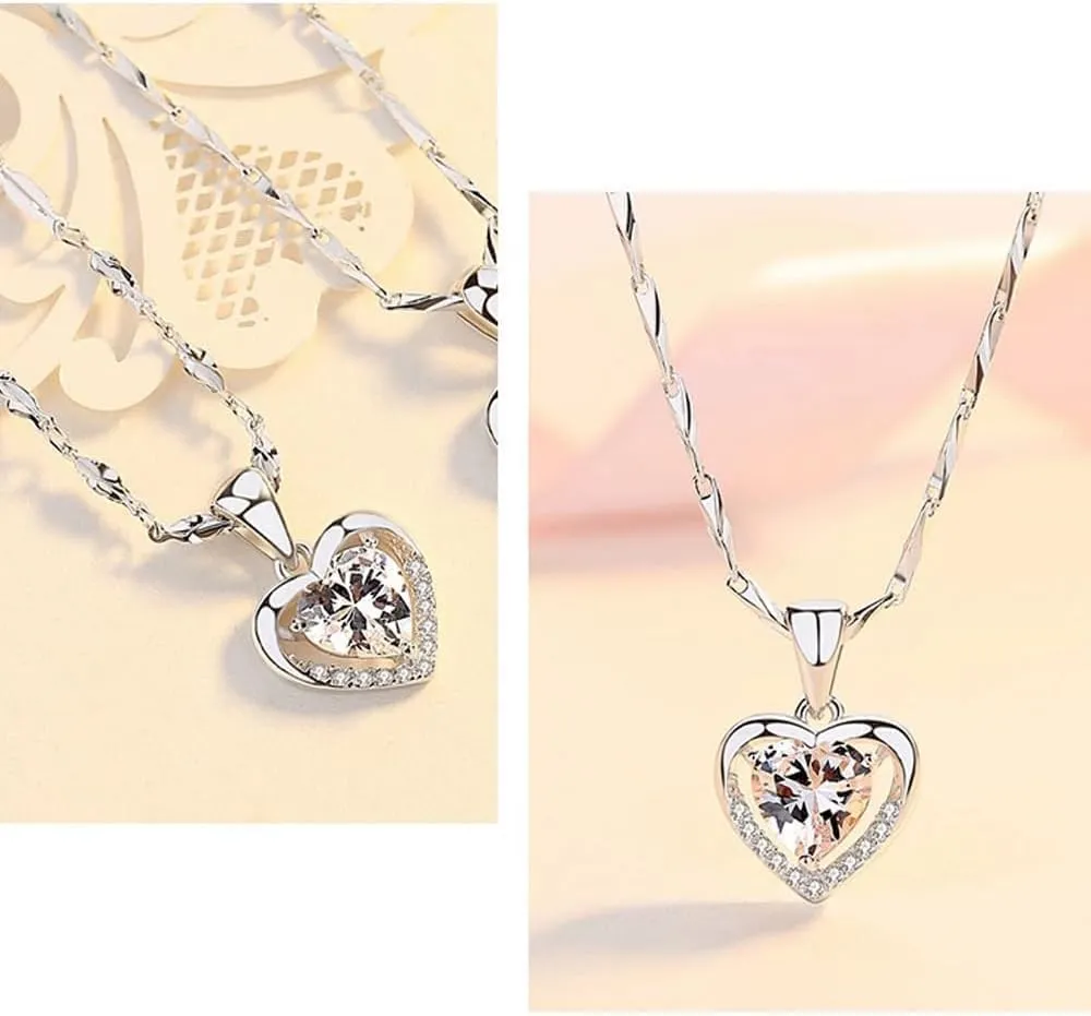 TOFBS Cuore Gioielli Donna Collana Orecchini Bracciale Cristallo Zirconia Cubica Argento Elegante Brillante Matrimonio Compleanno Cerimonia - immagine 2