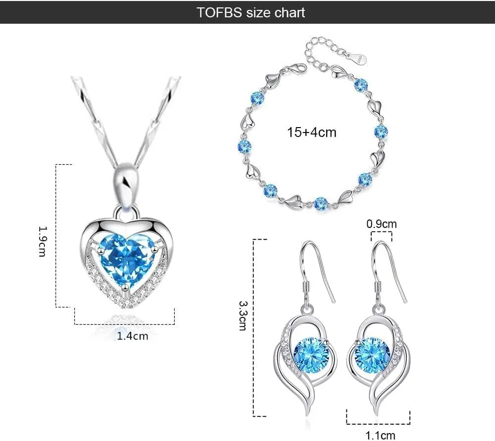 TOFBS Cuore Gioielli Donna Collana Orecchini Bracciale Cristallo Zirconia Cubica Argento Elegante Brillante Matrimonio Compleanno Cerimonia - immagine 7