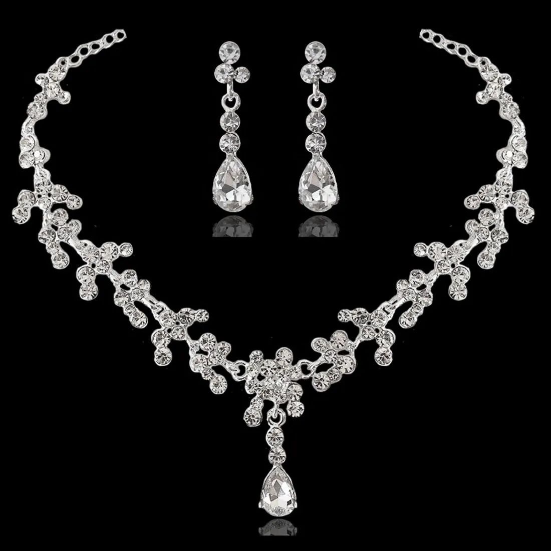 Prosy Bride Strass Collana e Orecchini Set Collana di Cristallo Bridal Party Wedding Jewelry Set per le Donne e le Ragazze (Argento) - immagine 2