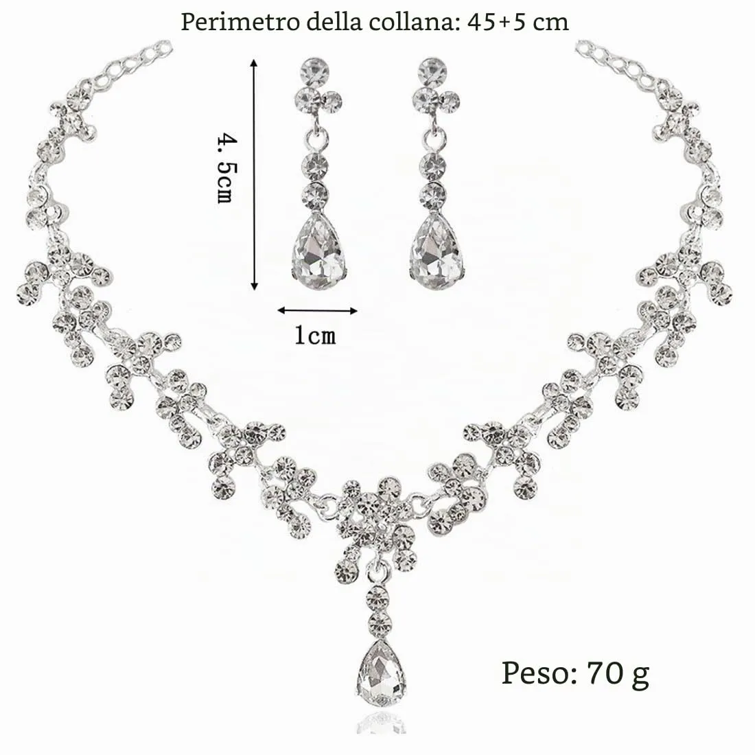 Prosy Bride Strass Collana e Orecchini Set Collana di Cristallo Bridal Party Wedding Jewelry Set per le Donne e le Ragazze (Argento) - immagine 3
