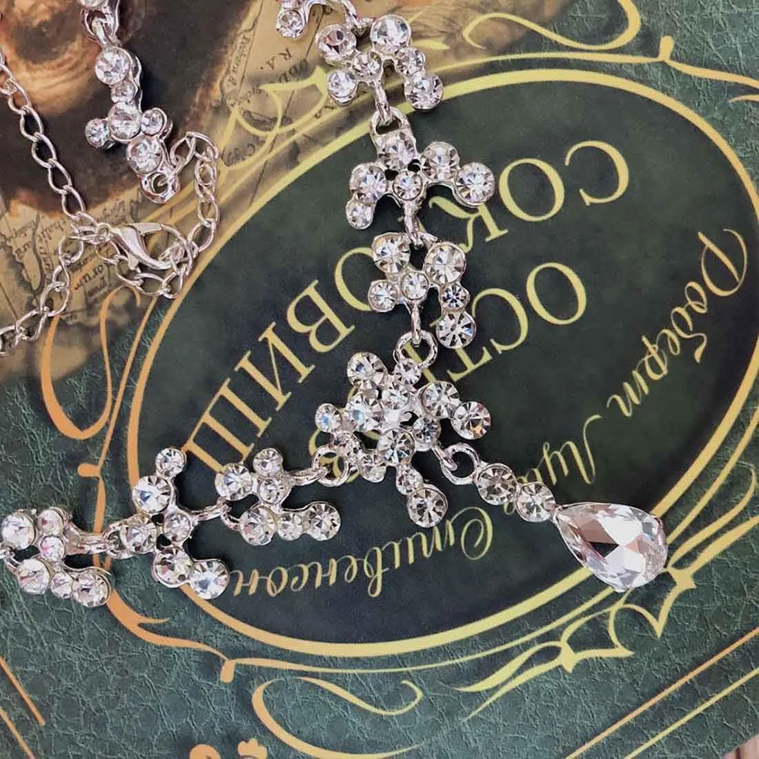 Prosy Bride Strass Collana e Orecchini Set Collana di Cristallo Bridal Party Wedding Jewelry Set per le Donne e le Ragazze (Argento) - immagine 6