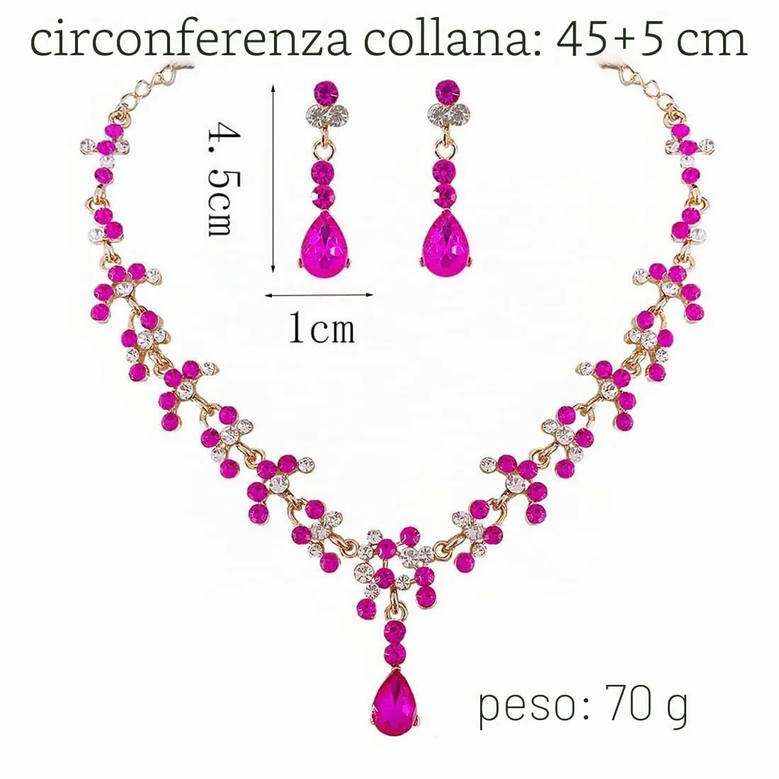 Prosy Bride Strass Collana e Orecchini Set Collana di Cristallo Bridal Party Wedding Jewelry Set per le Donne e le Ragazze (Rosso rosa) - immagine 3