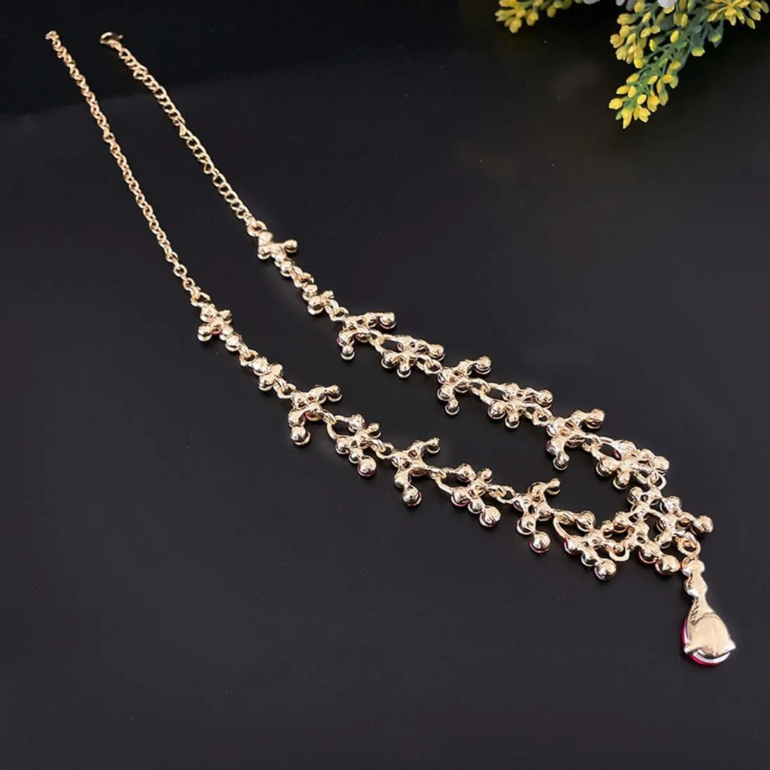 Prosy Bride Strass Collana e Orecchini Set Collana di Cristallo Bridal Party Wedding Jewelry Set per le Donne e le Ragazze (Rosso rosa) - immagine 5