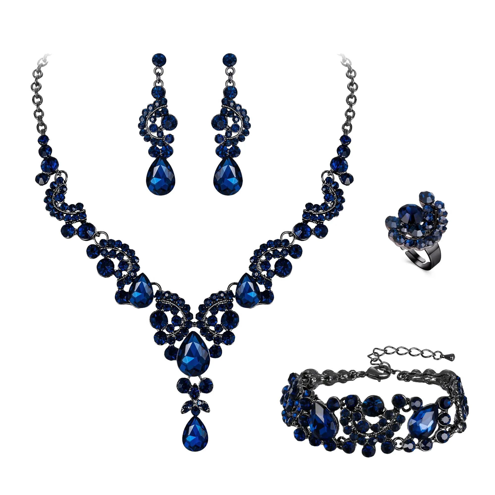 EVER FAITH Set di orecchini a goccia di strass di cristallo nozze fiore albero, - immagine 1