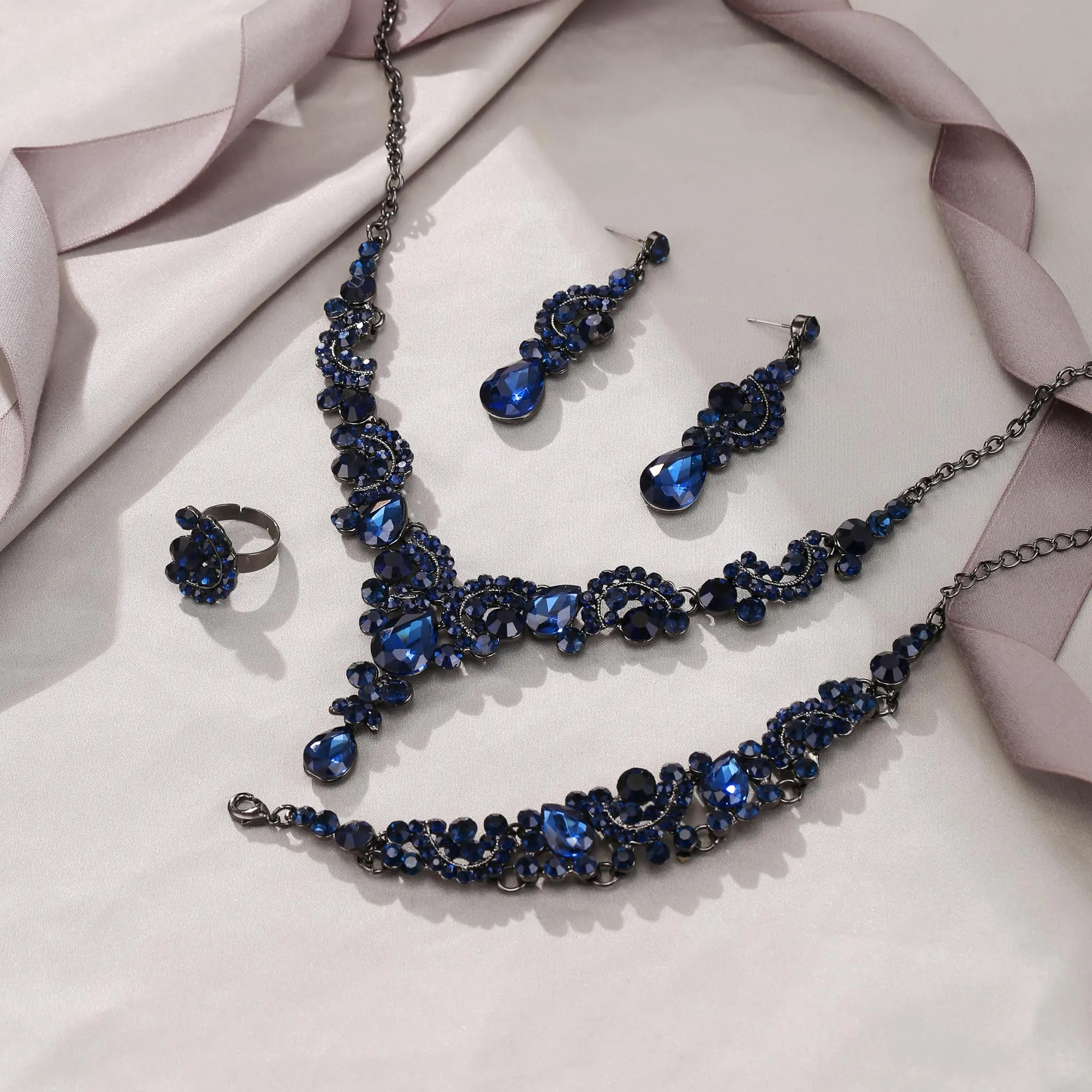EVER FAITH Set di orecchini a goccia di strass di cristallo nozze fiore albero, - immagine 4