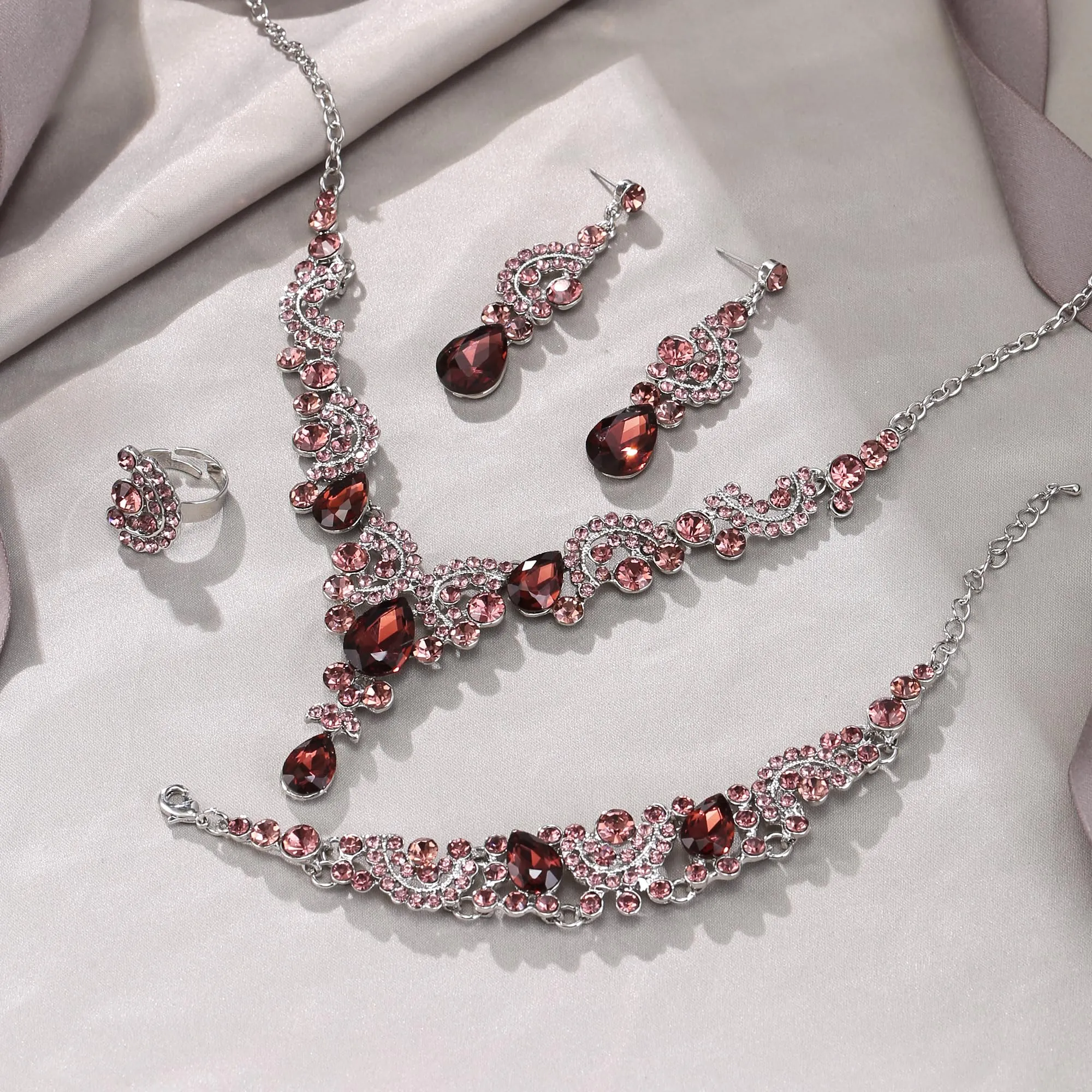 EVER FAITH Set di orecchini a goccia di strass di cristallo nozze fiore albero, - immagine 4