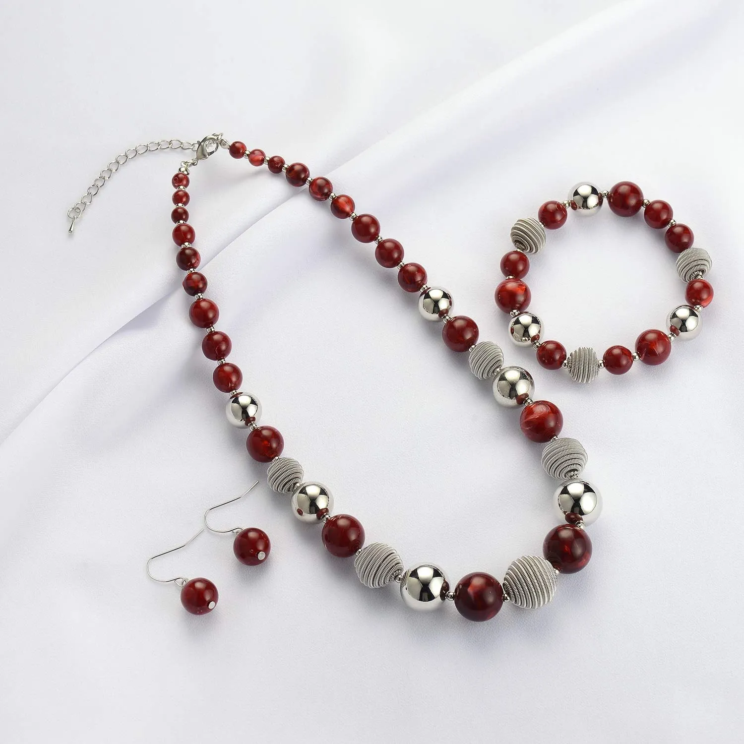FULU AUTUMN 3 Pcs Parure di Gioielli, Set di Collana, Bracciale e Orecchini con Perle Grandi, Regalo di Compleanno per Donna, Pietra, Nessuna pietra preziosa - immagine 2