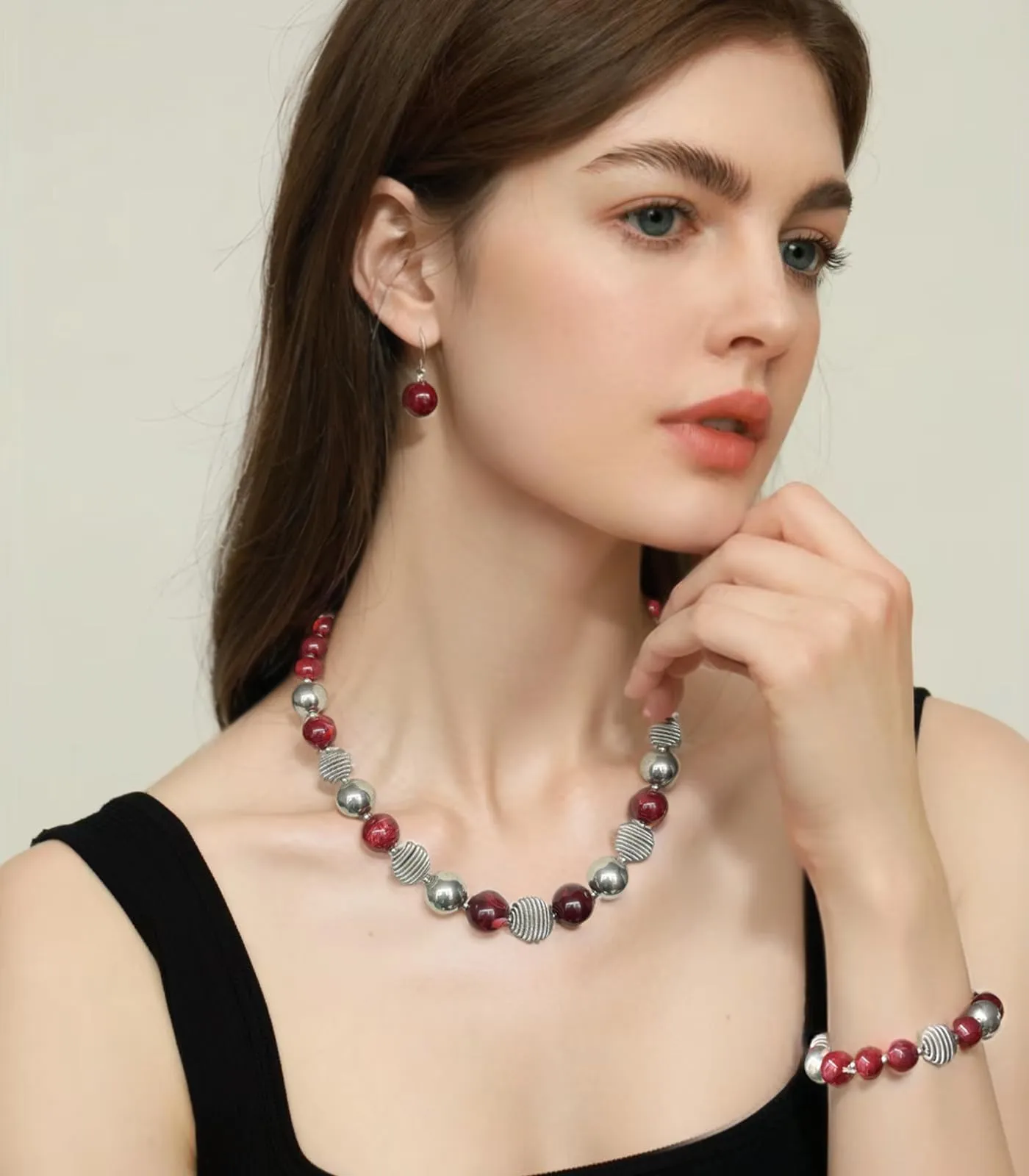 FULU AUTUMN 3 Pcs Parure di Gioielli, Set di Collana, Bracciale e Orecchini con Perle Grandi, Regalo di Compleanno per Donna, Pietra, Nessuna pietra preziosa - immagine 3
