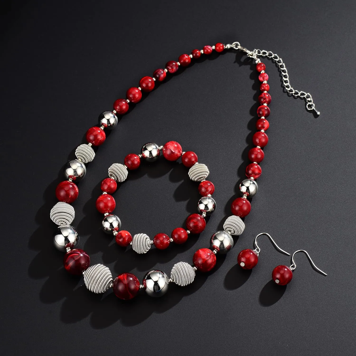 FULU AUTUMN 3 Pcs Parure di Gioielli, Set di Collana, Bracciale e Orecchini con Perle Grandi, Regalo di Compleanno per Donna, Pietra, Nessuna pietra preziosa - immagine 4