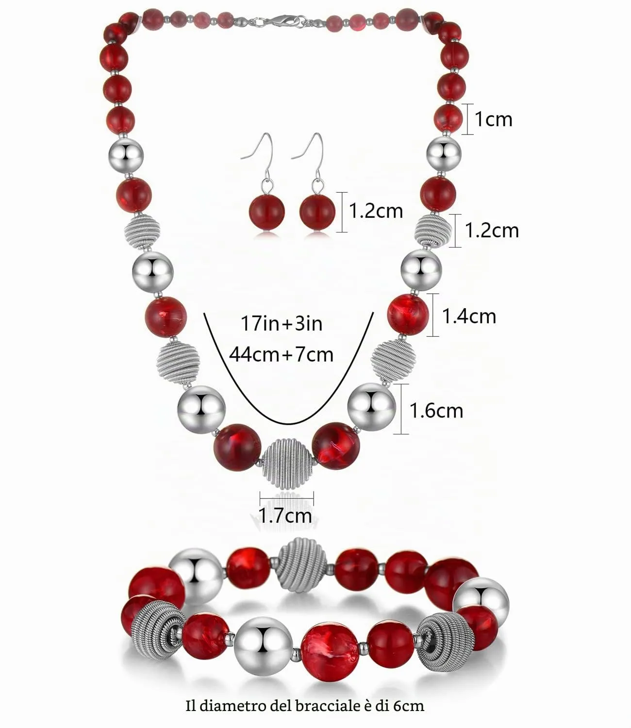 FULU AUTUMN 3 Pcs Parure di Gioielli, Set di Collana, Bracciale e Orecchini con Perle Grandi, Regalo di Compleanno per Donna, Pietra, Nessuna pietra preziosa - immagine 6