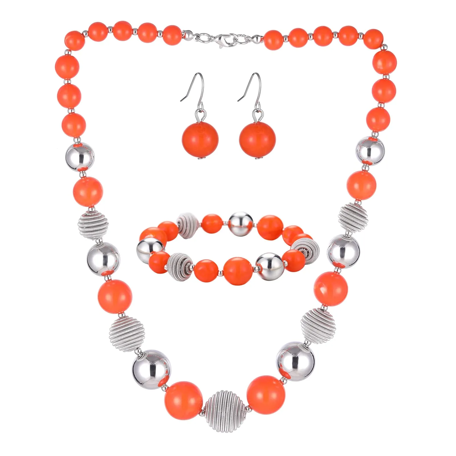 FULU AUTUMN Set di 3 gioielli con collana di perle grandi, bracciale e orecchini, regalo di compleanno per donna, Pietra, Nessuna pietra preziosa, arancione - immagine 1