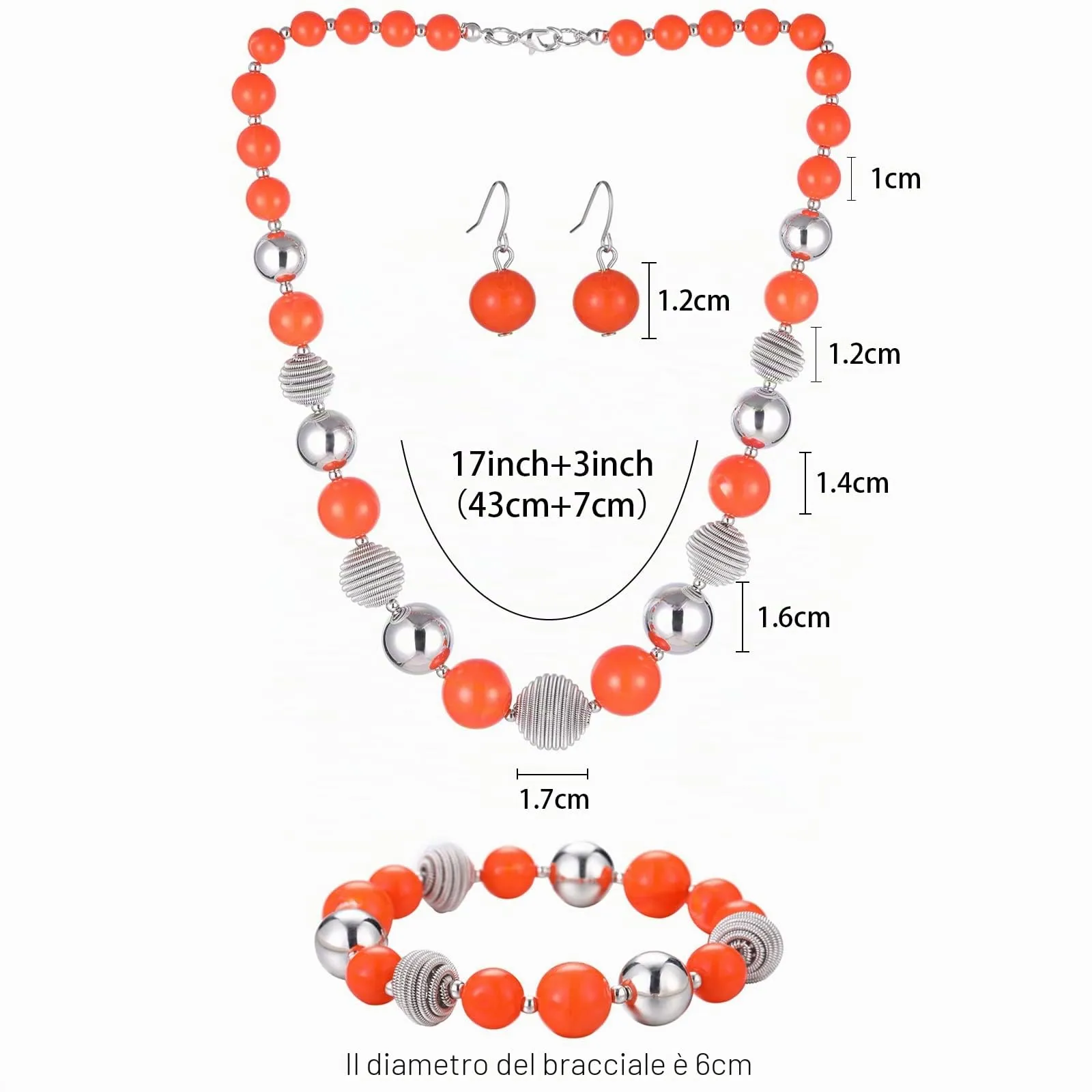 FULU AUTUMN Set di 3 gioielli con collana di perle grandi, bracciale e orecchini, regalo di compleanno per donna, Pietra, Nessuna pietra preziosa, arancione - immagine 5