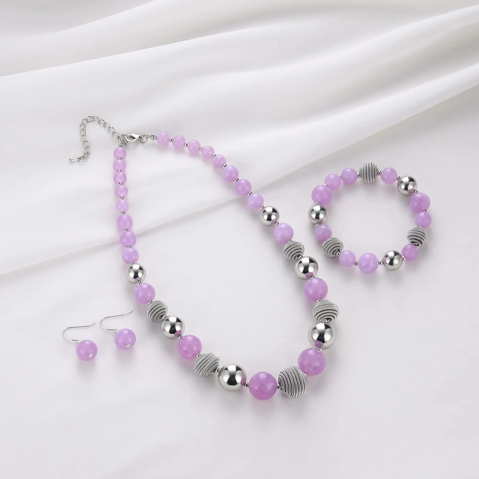 FULU AUTUMN 3 Pcs Parure di Gioielli, Set di Collana con Perle Grandi, Bracciale e Orecchini, Regalo di Compleanno per Donna, Pietra, Nessuna pietra preziosa - immagine 2