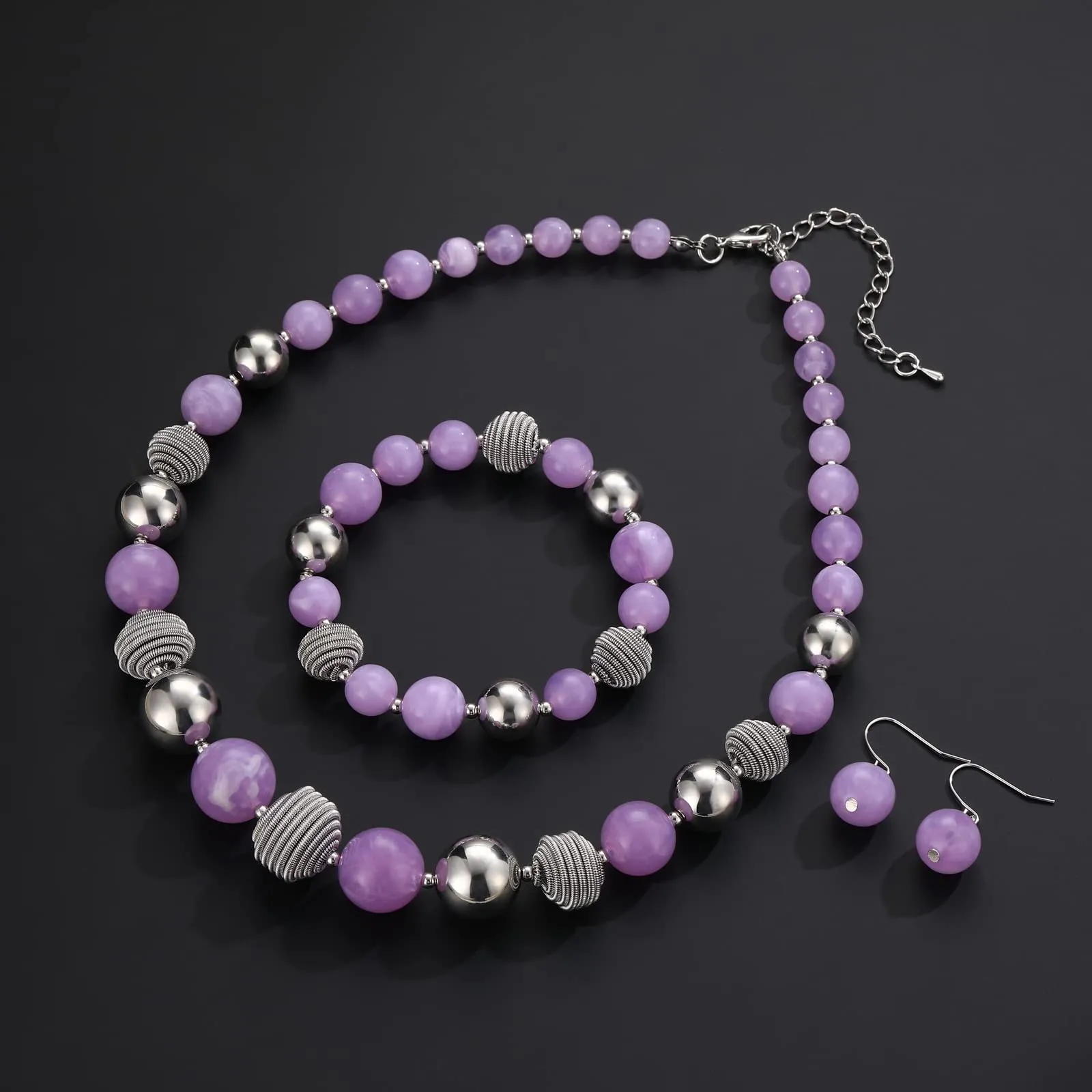 FULU AUTUMN 3 Pcs Parure di Gioielli, Set di Collana con Perle Grandi, Bracciale e Orecchini, Regalo di Compleanno per Donna, Pietra, Nessuna pietra preziosa - immagine 3