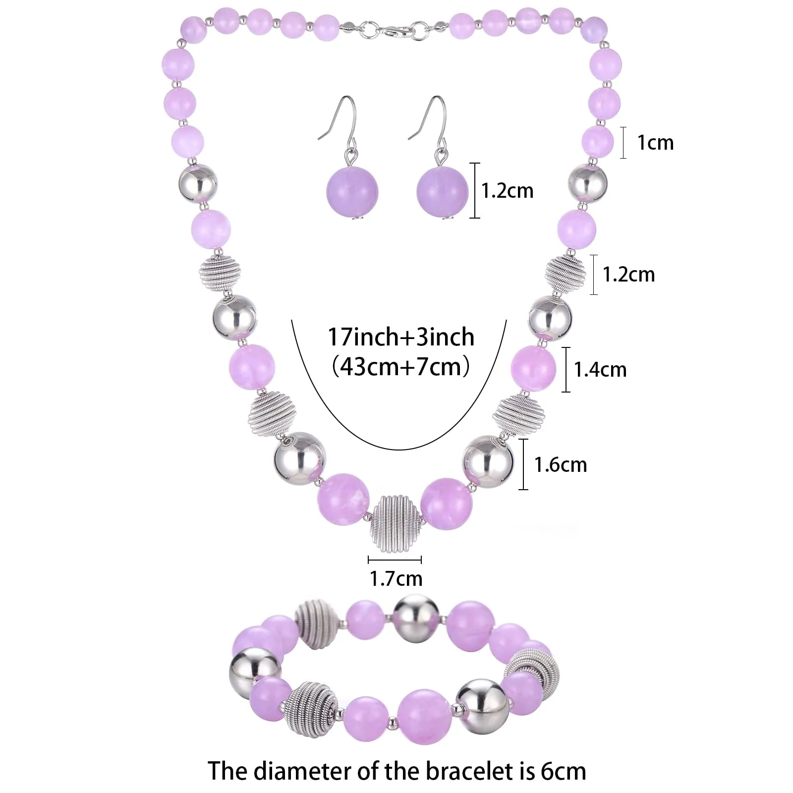 FULU AUTUMN 3 Pcs Parure di Gioielli, Set di Collana con Perle Grandi, Bracciale e Orecchini, Regalo di Compleanno per Donna, Pietra, Nessuna pietra preziosa - immagine 5